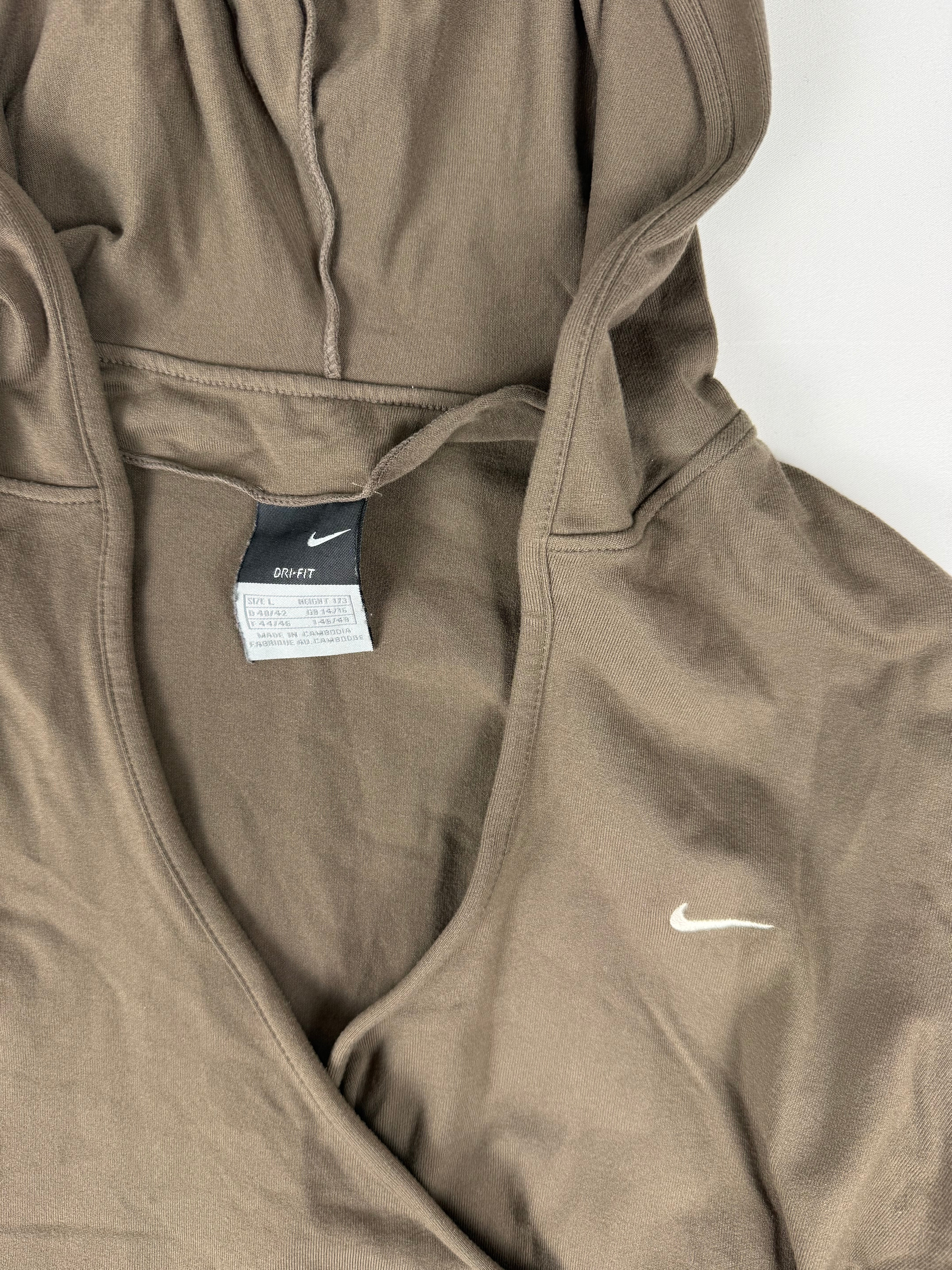 Khaki tie up wrap around hooded top (L)