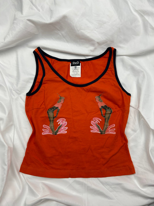 Orange logo cotton tank top (M)