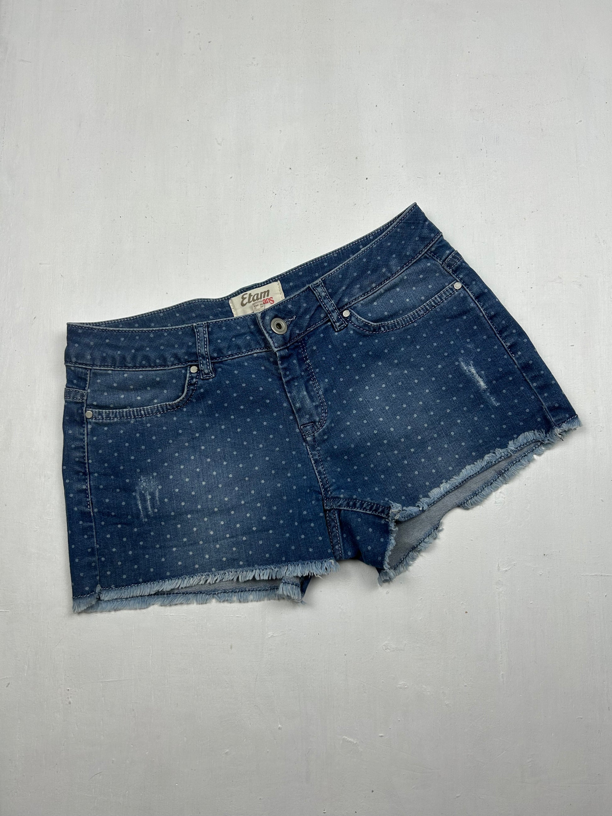 Blue denim polka dots low rise mini short (S)