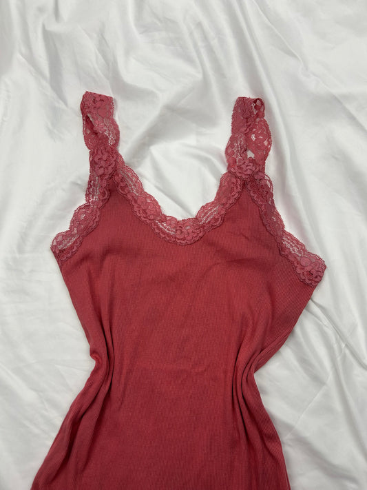 Pink stretchy lace straps cami top (S)