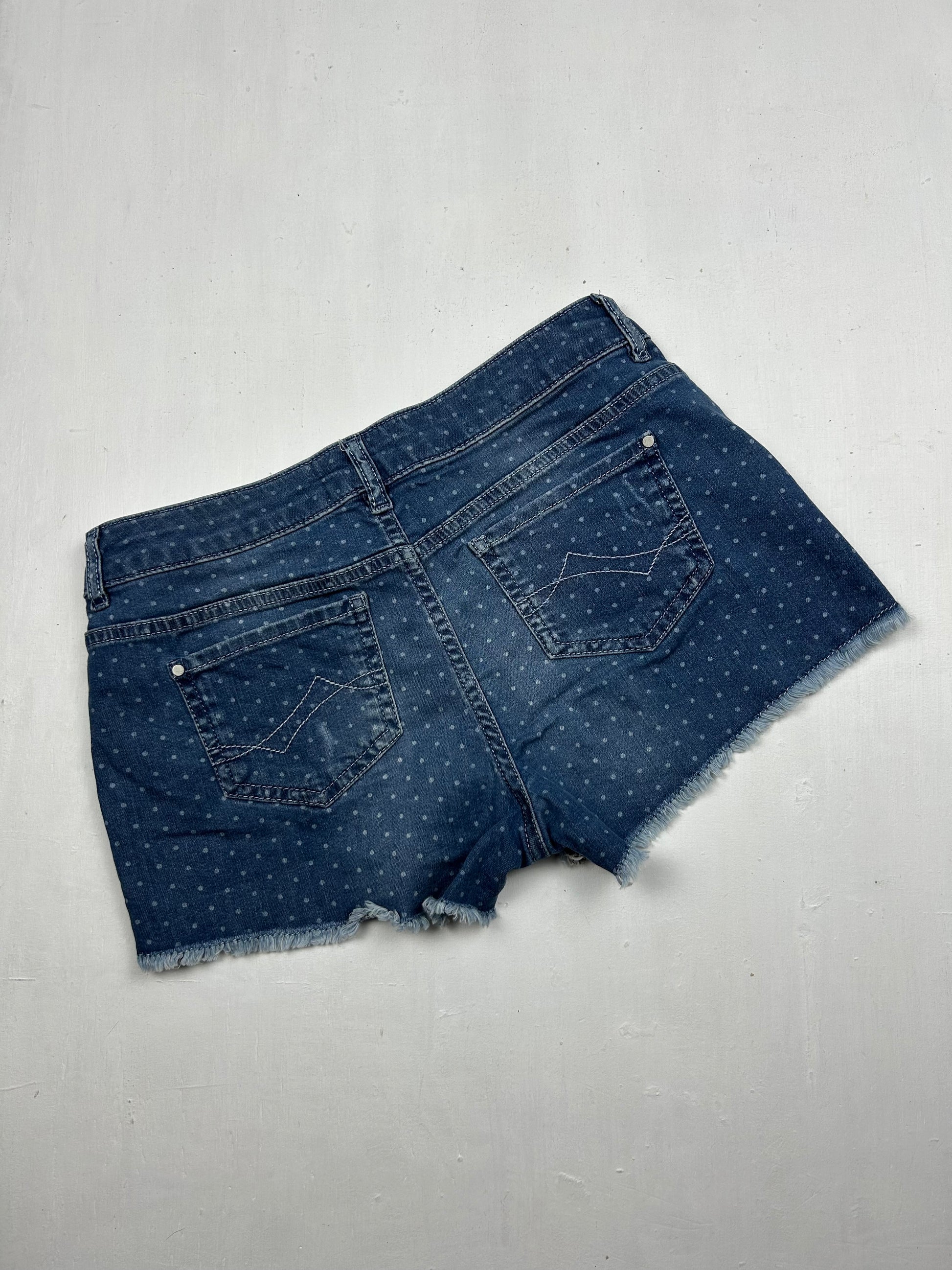 Blue denim polka dots low rise mini short (S)