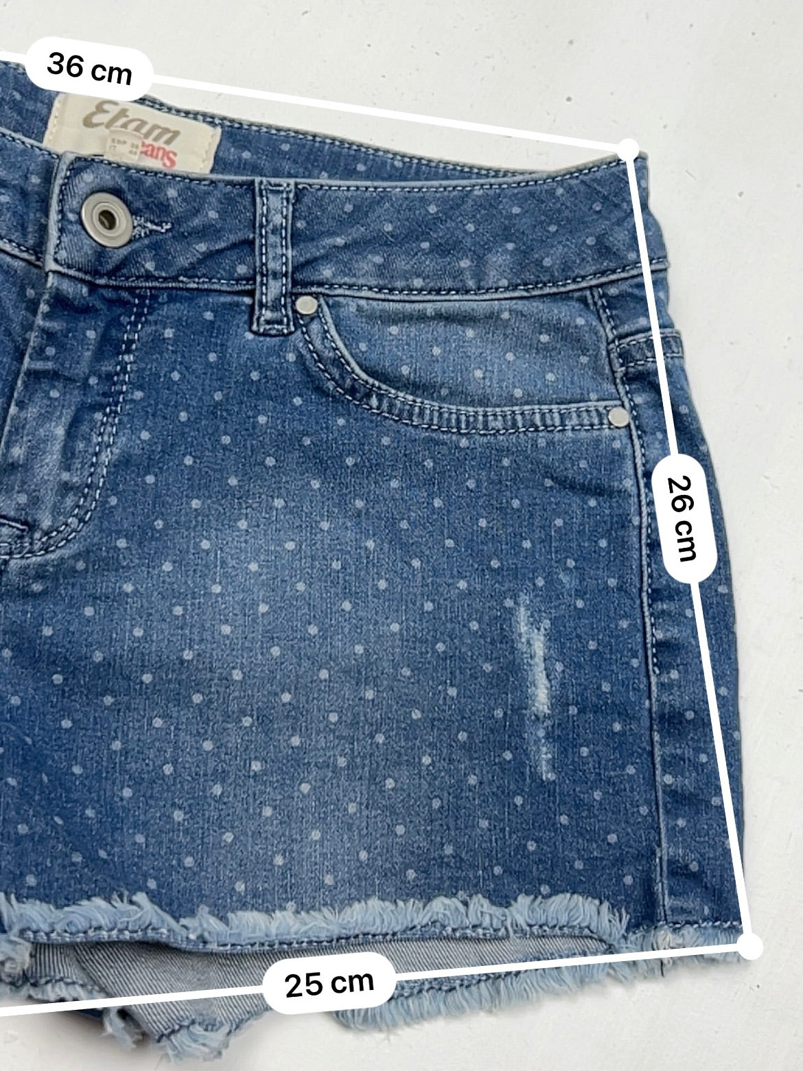 Blue denim polka dots low rise mini short (S)