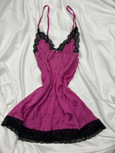 Pink & black lace babydoll cami dress (S)