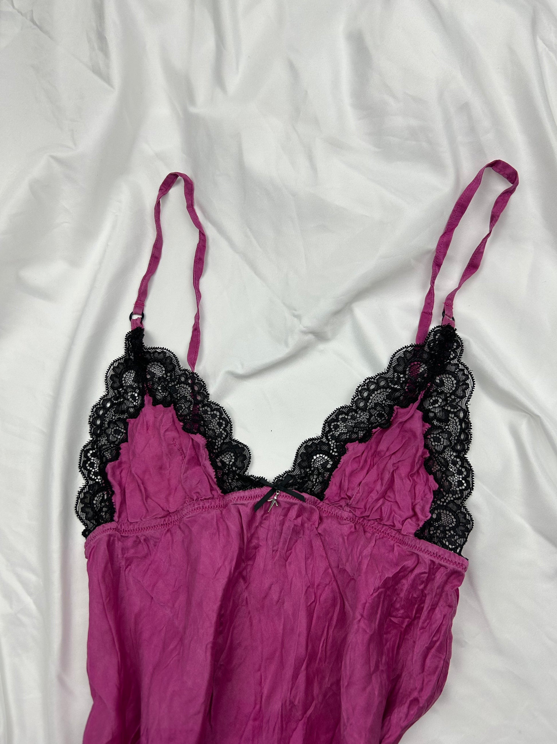 Pink & black lace babydoll cami dress (S)