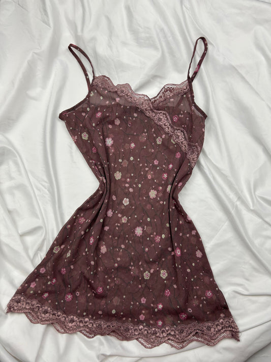 Purple mesh babydoll cami dress (M)