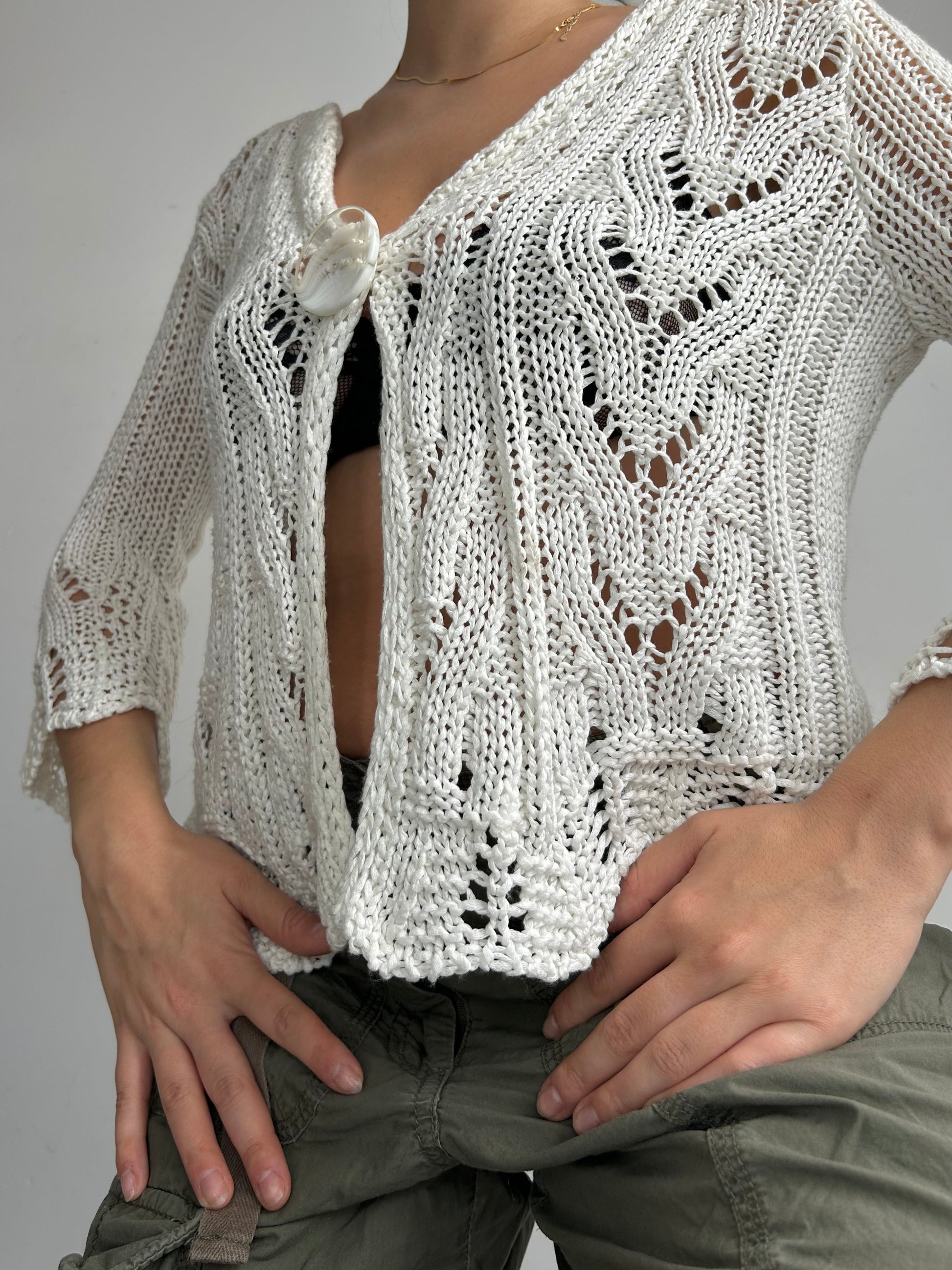 White crochet bolero cardigan jumper (S/M)