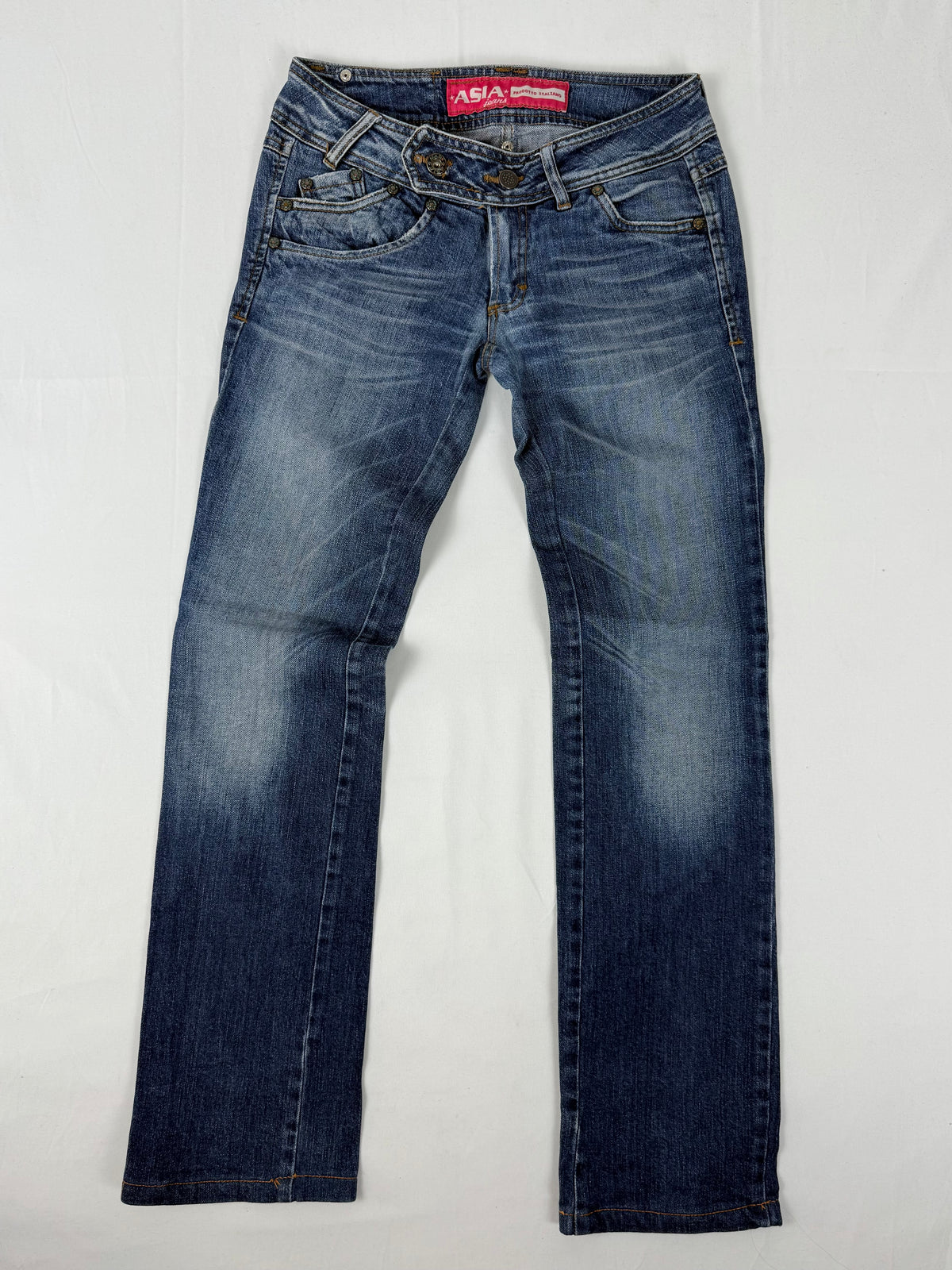 Navy denim low rise straight legs pants (XS)