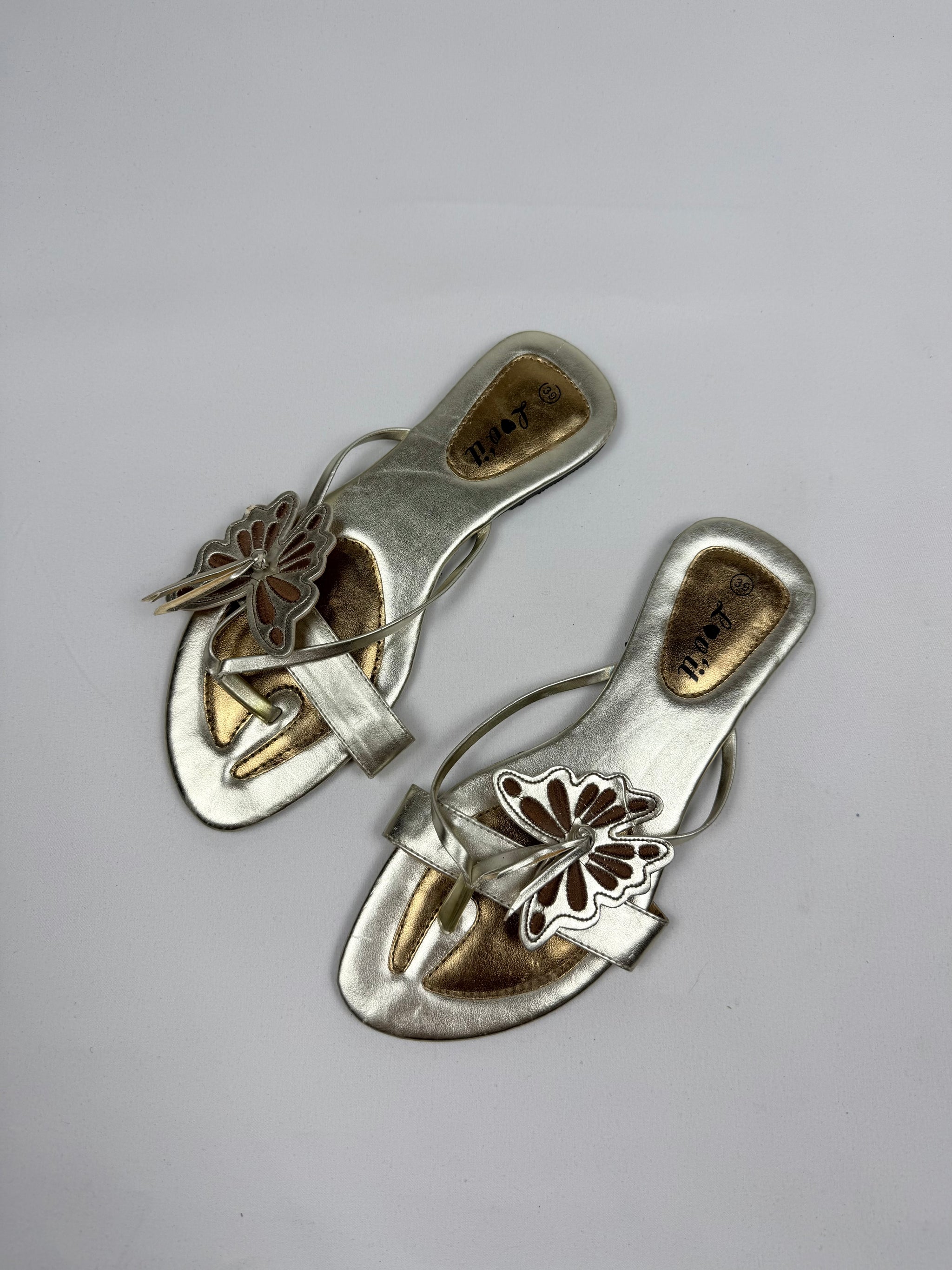 Gold butterfly flip flops mules (39)