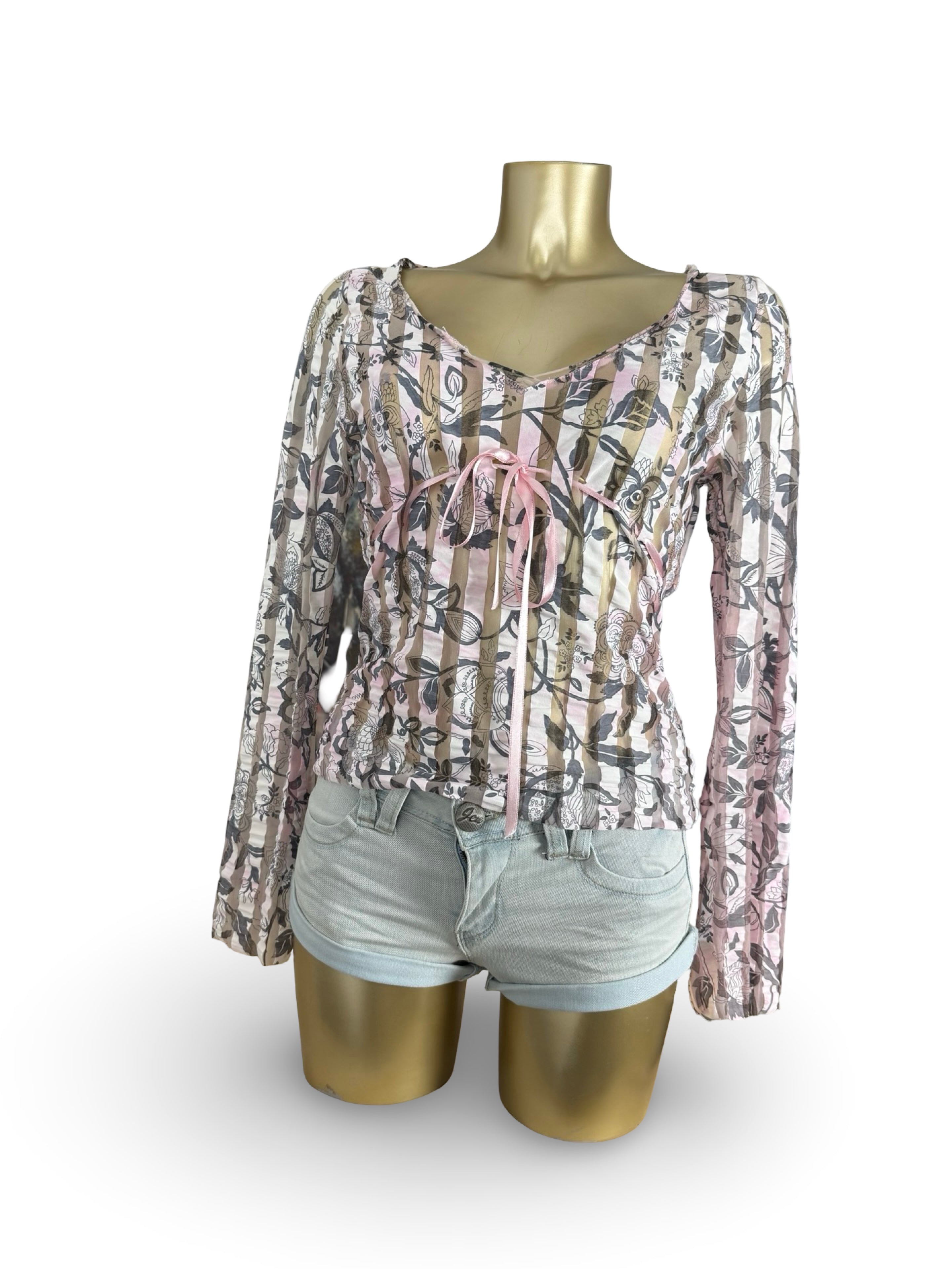 Baby pink mesh lace up top (M)