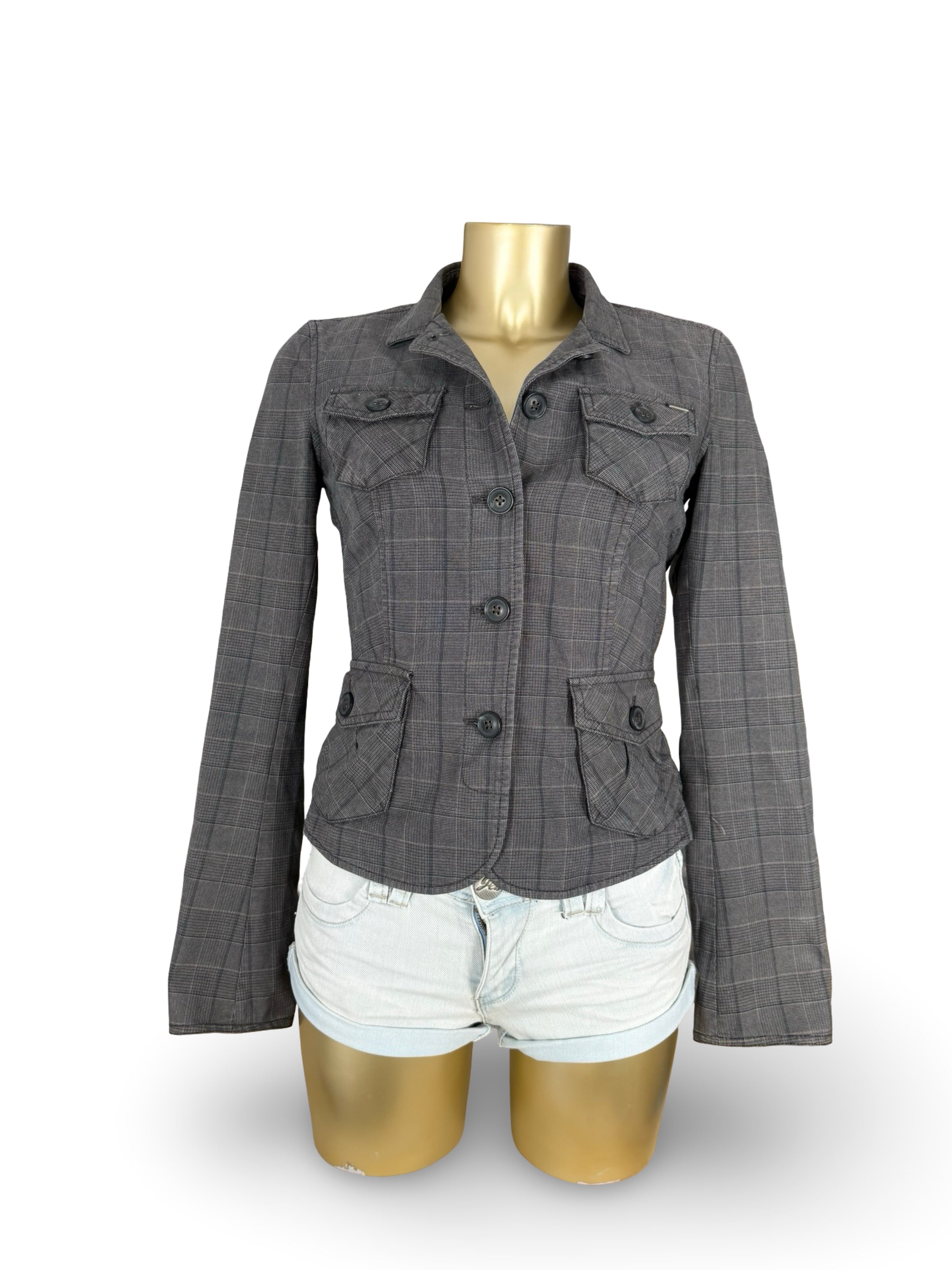 Grey check print blazer jacket (S)