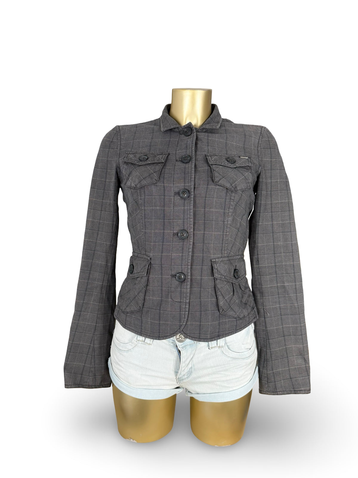 Grey check print blazer jacket (S)