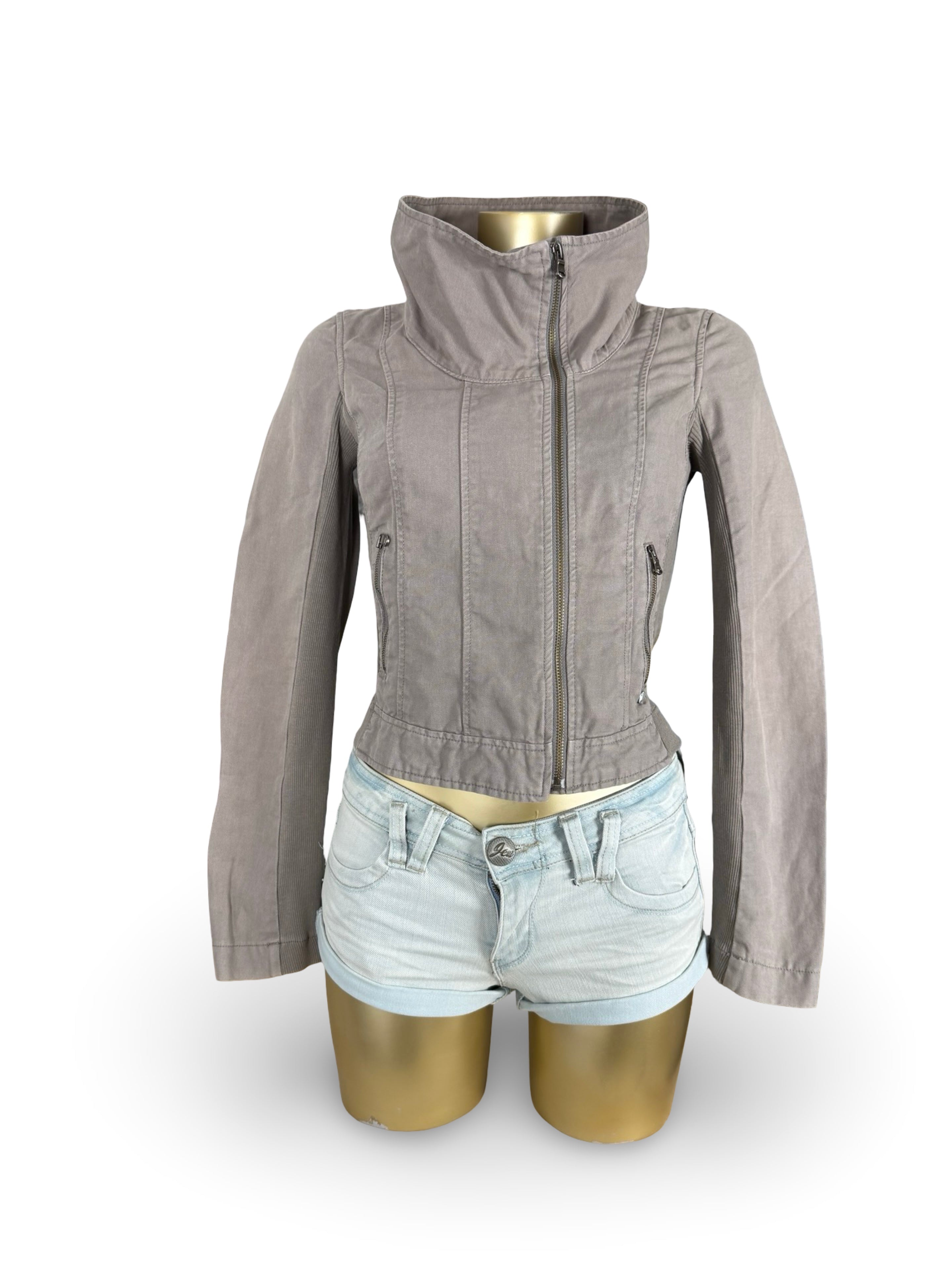 Khaki cotton funnel biker jacket (XS)