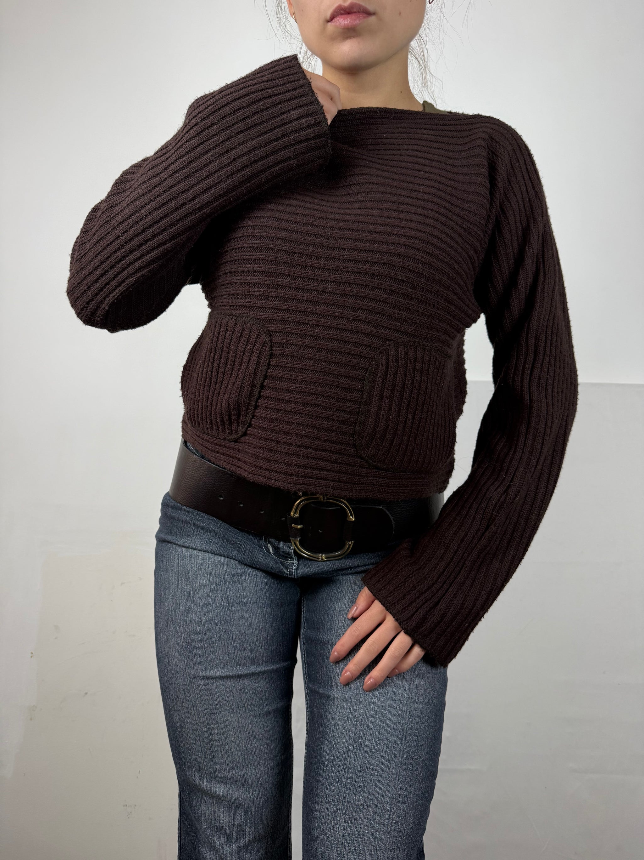 Brown ribbed jumper with pockets (XL)