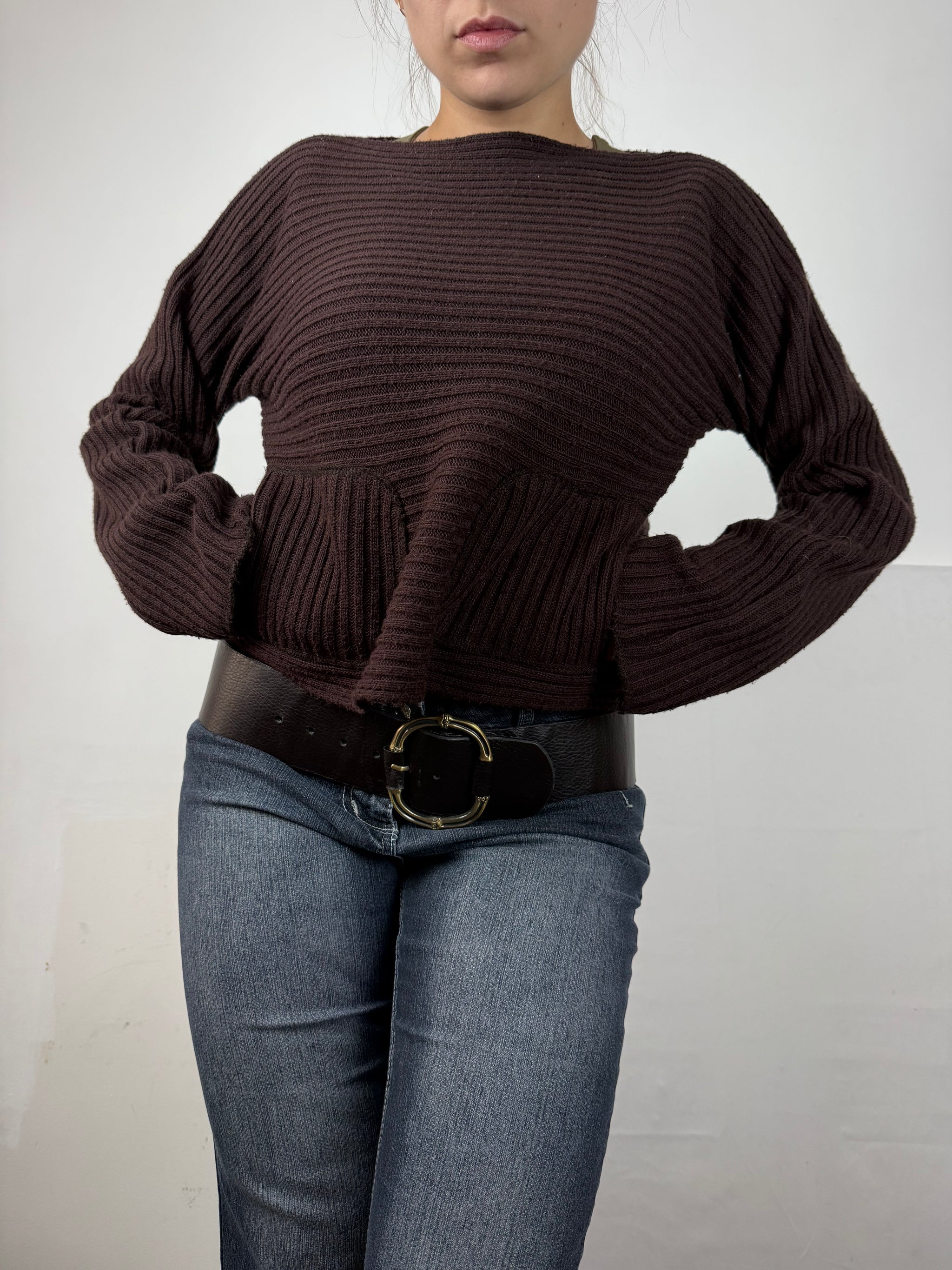 Brown ribbed jumper with pockets (XL)