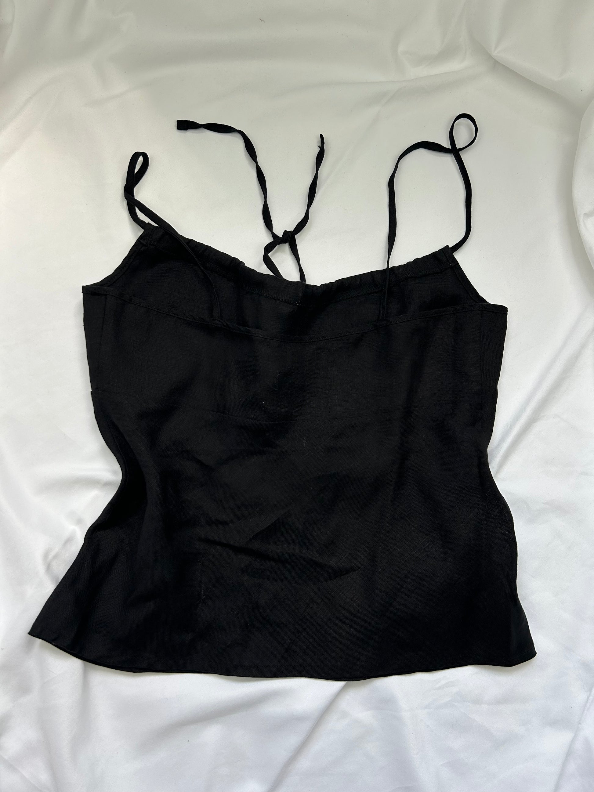 Black 100% linen tie up cami top (M)