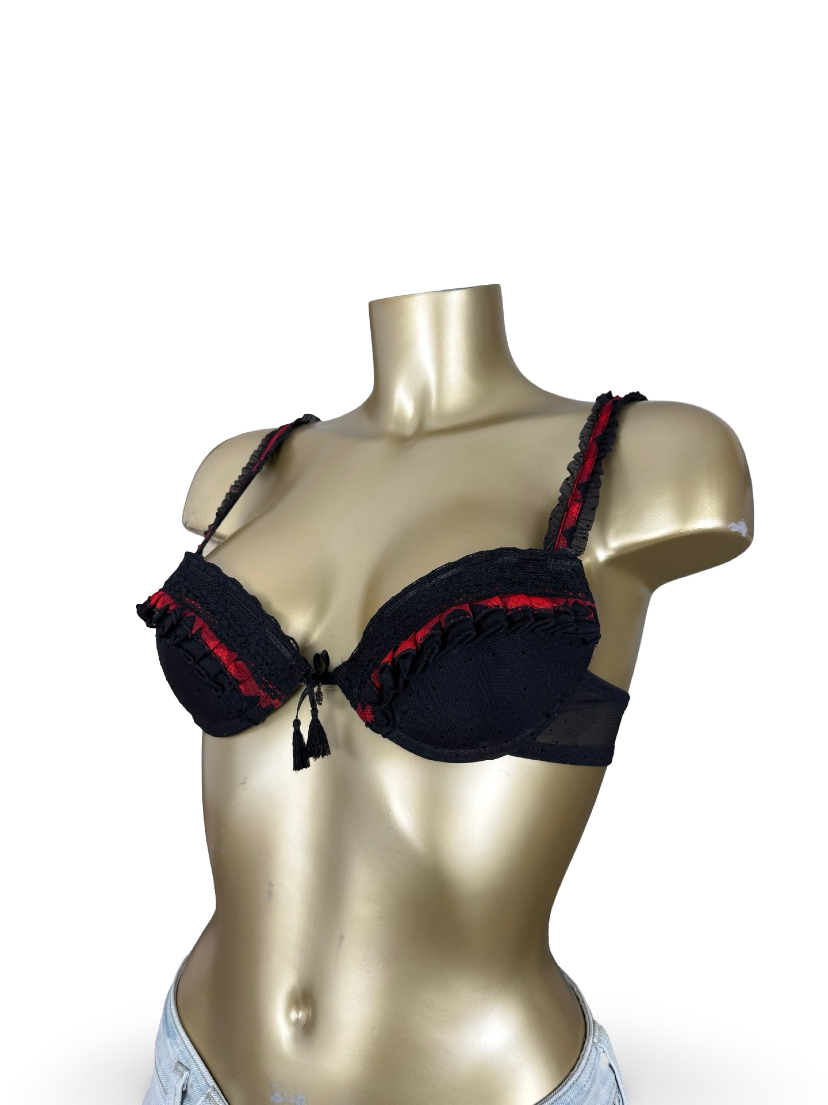 Black & red mesh bra