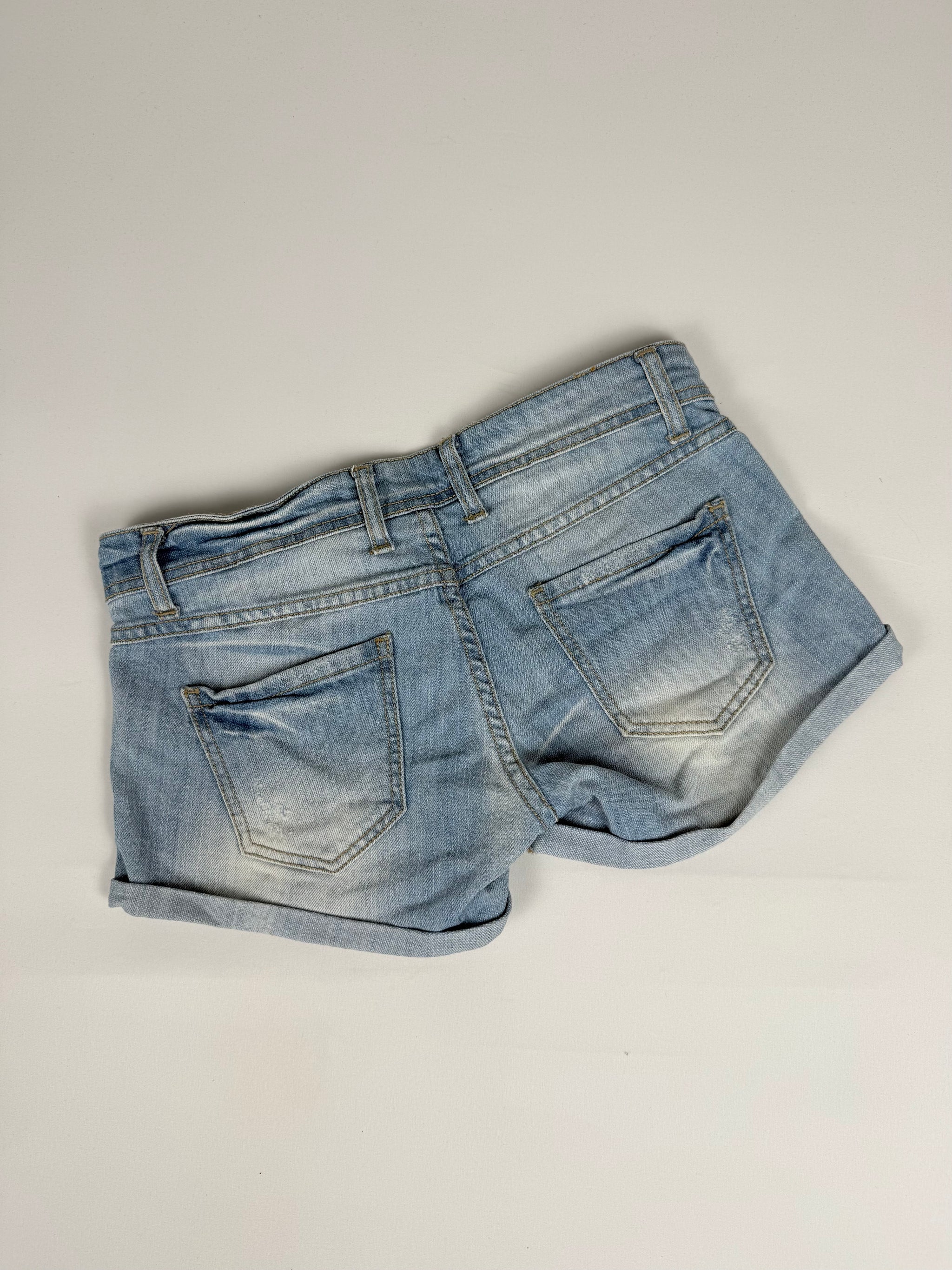 Blue denim low rise mini short (XS)