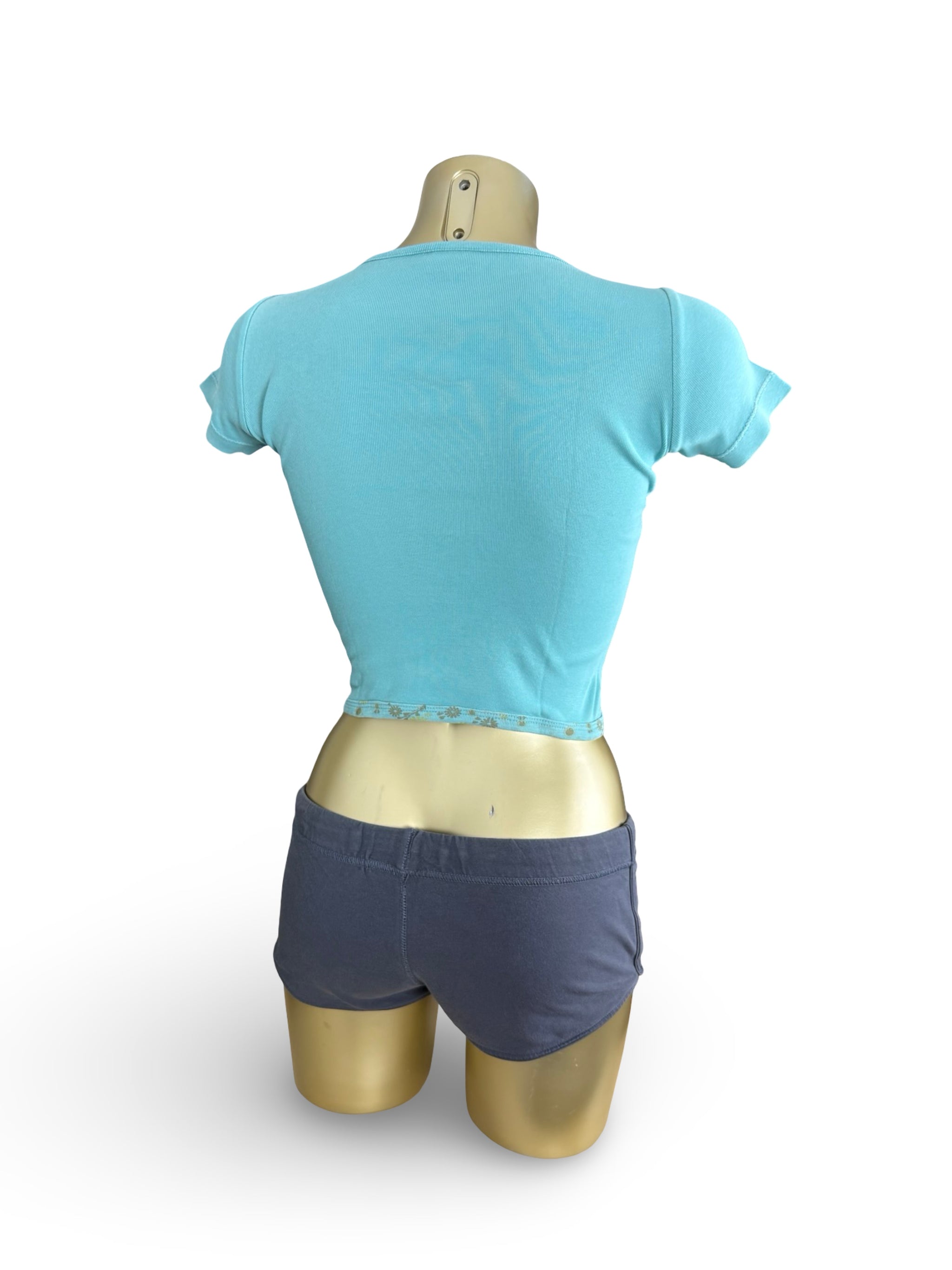 Blue embroidered 100% cotton tee (XS/S)
