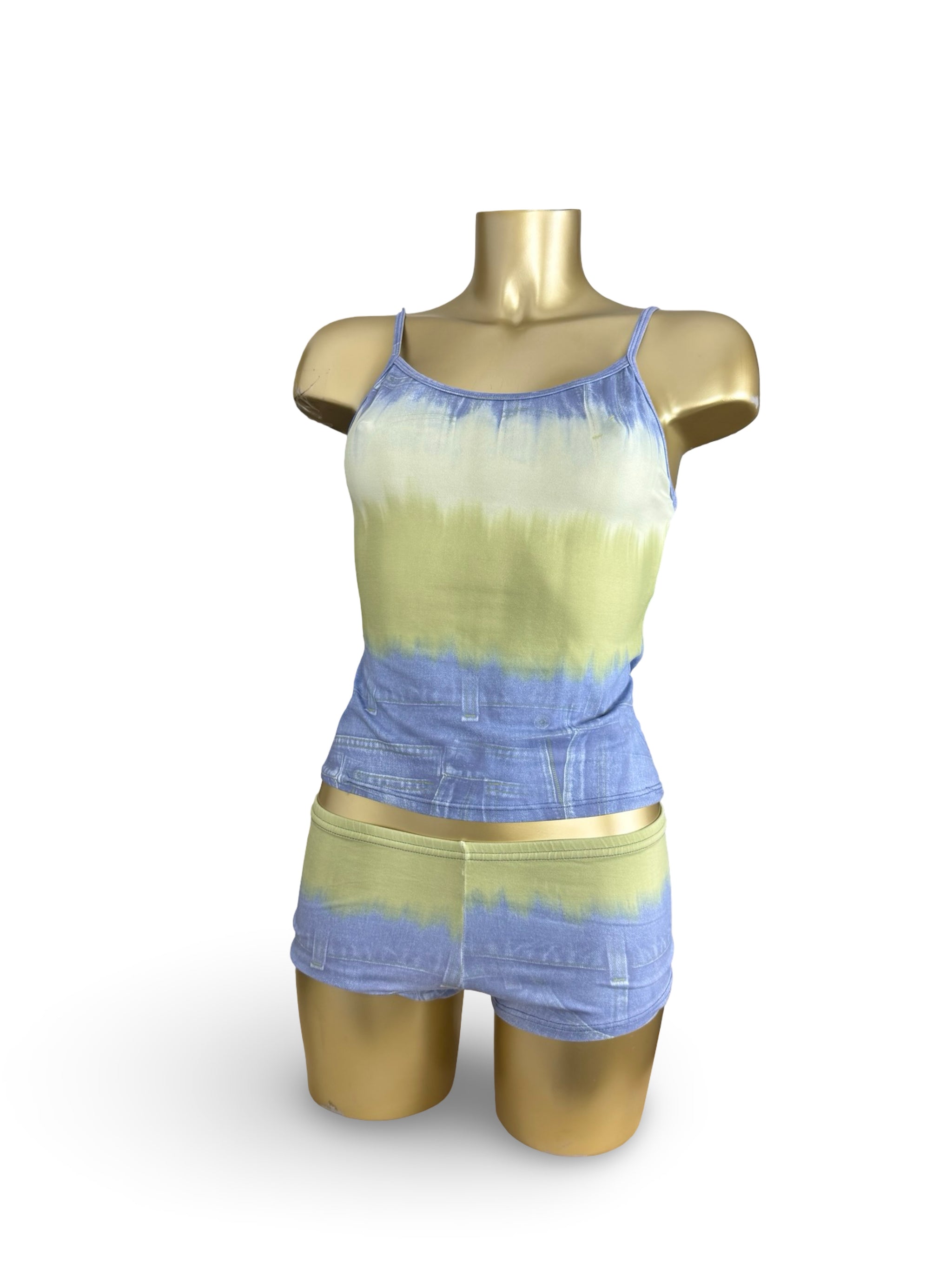 Blue graphic activewear mini shorty + top set (M/L)