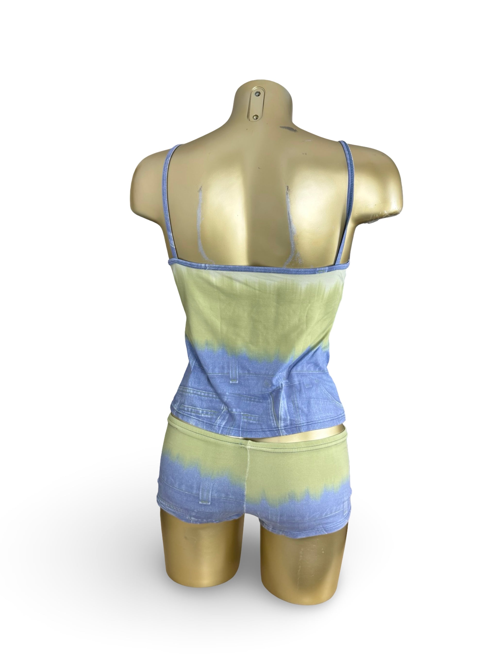 Blue graphic activewear mini shorty + top set (M/L)