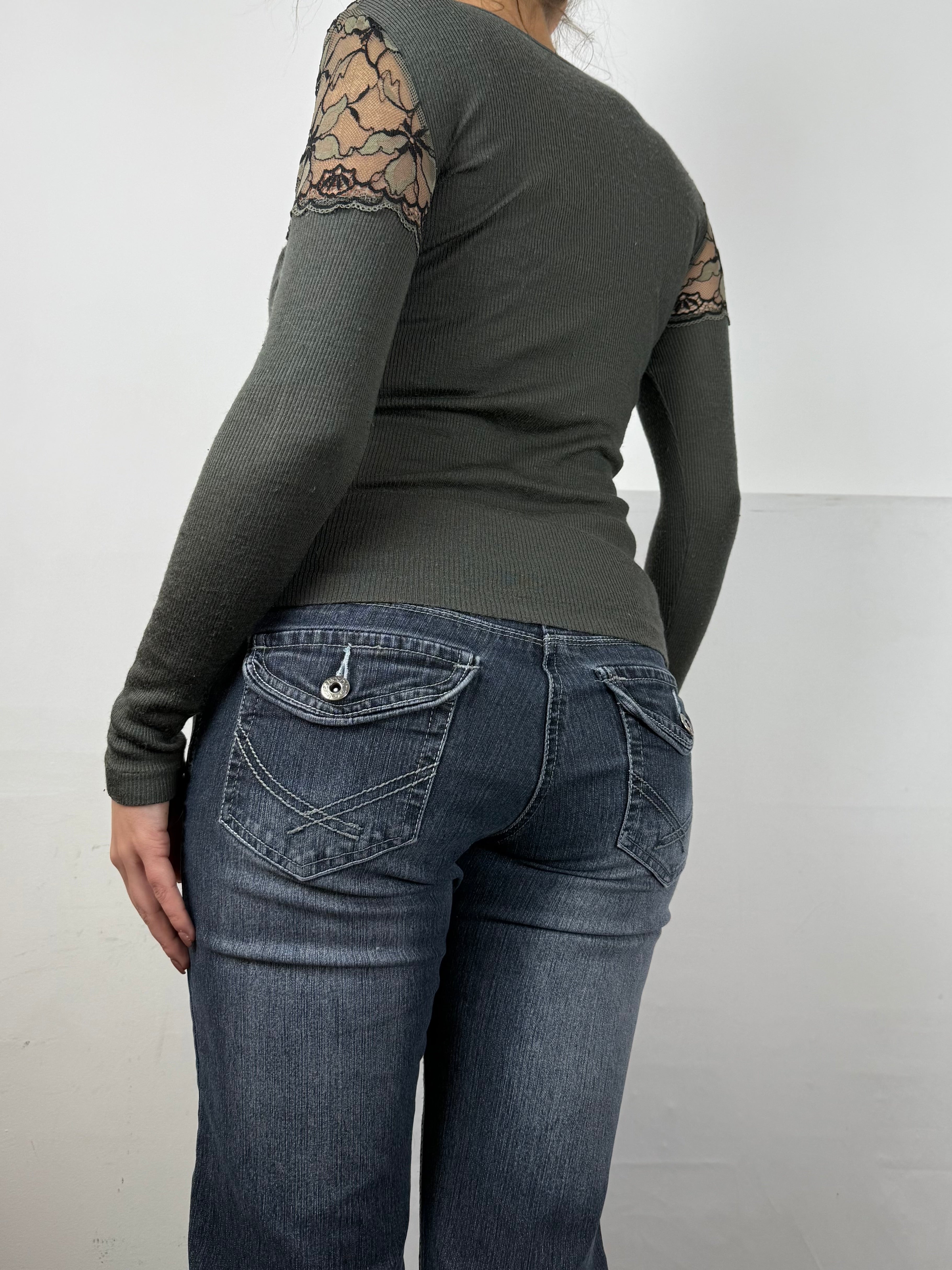 Khaki ribbed long sleeves top (S)