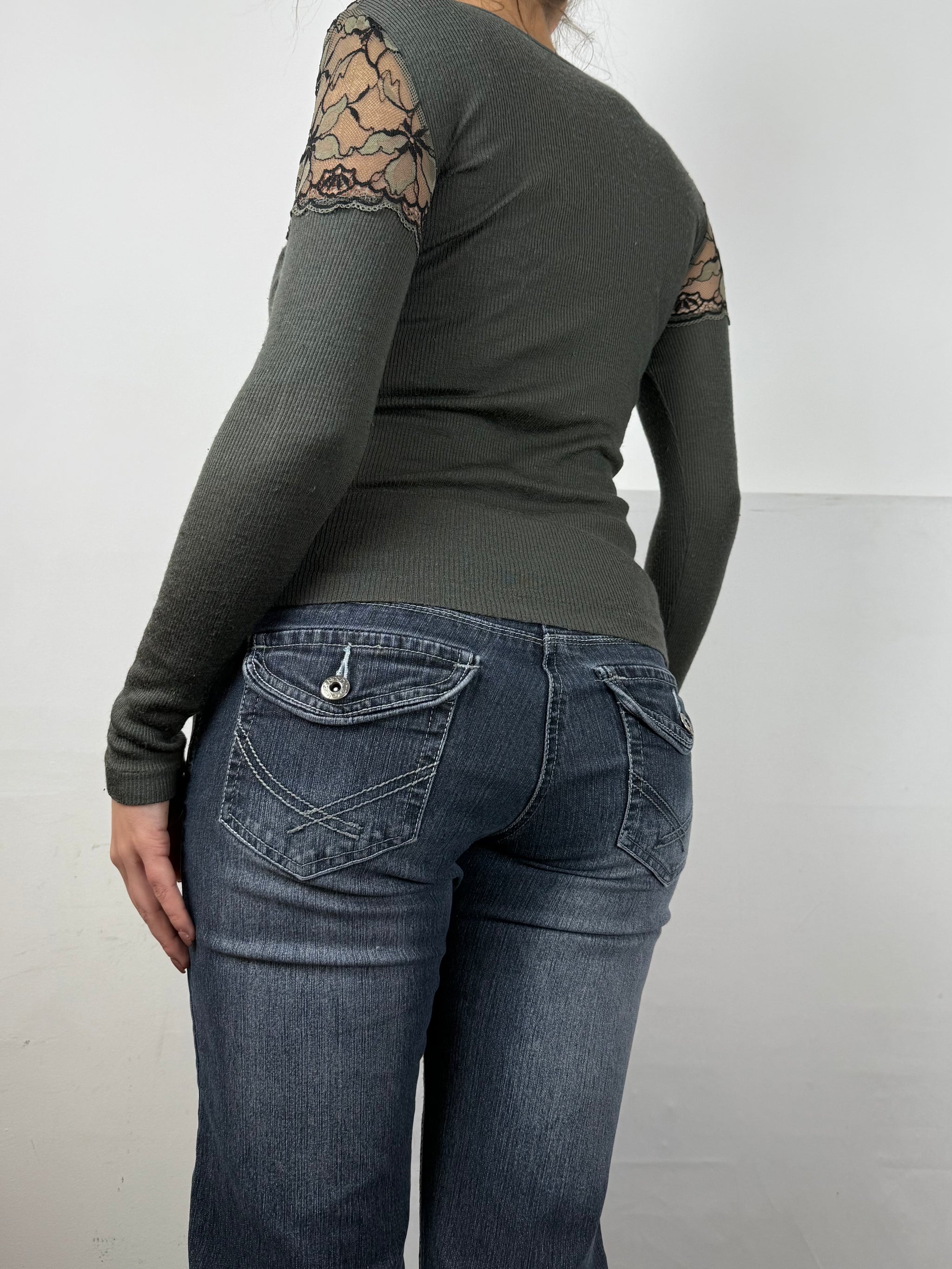 Khaki ribbed long sleeves top (S)