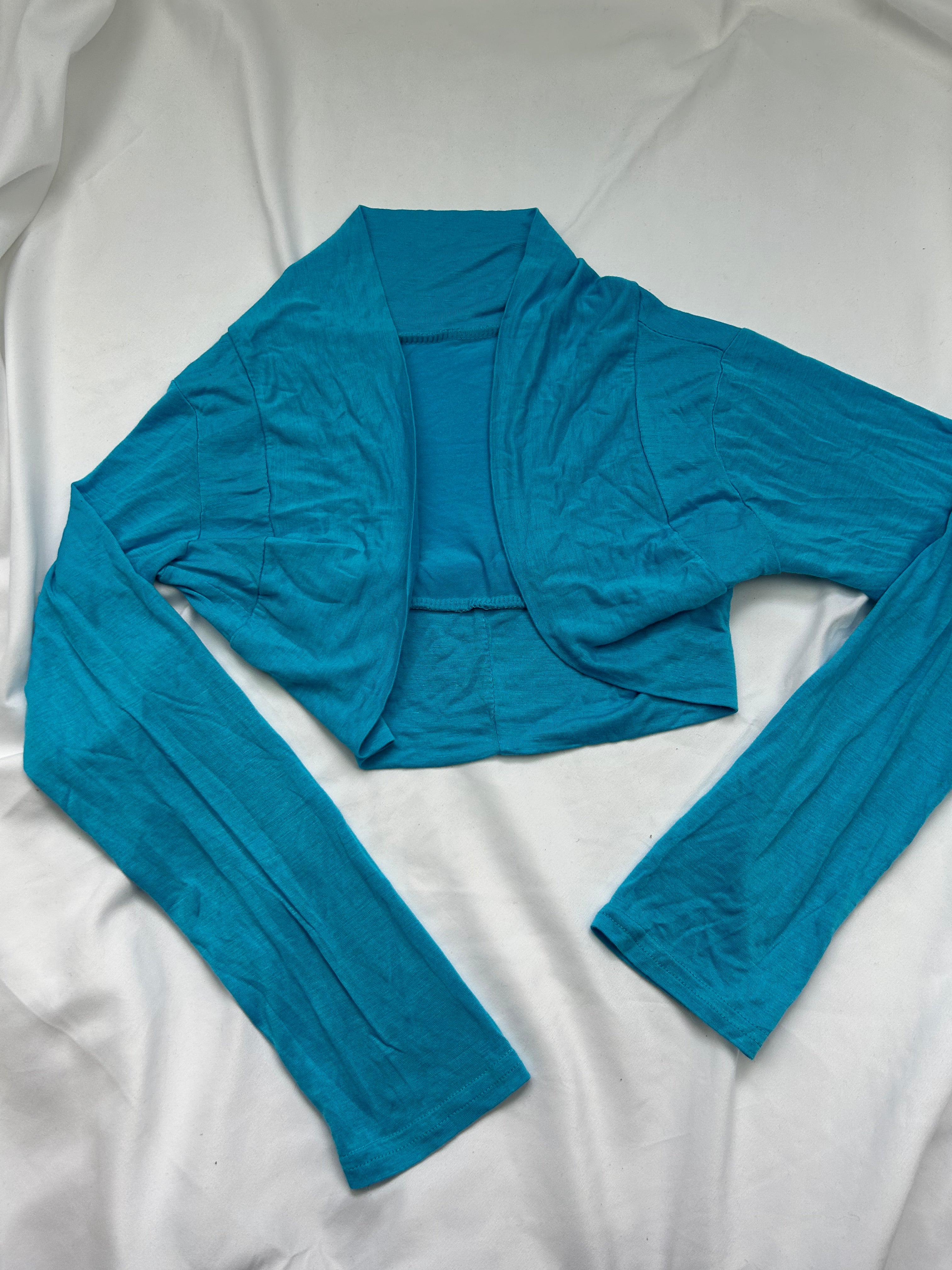 Blue stretchy long sleeves bolero top (S)