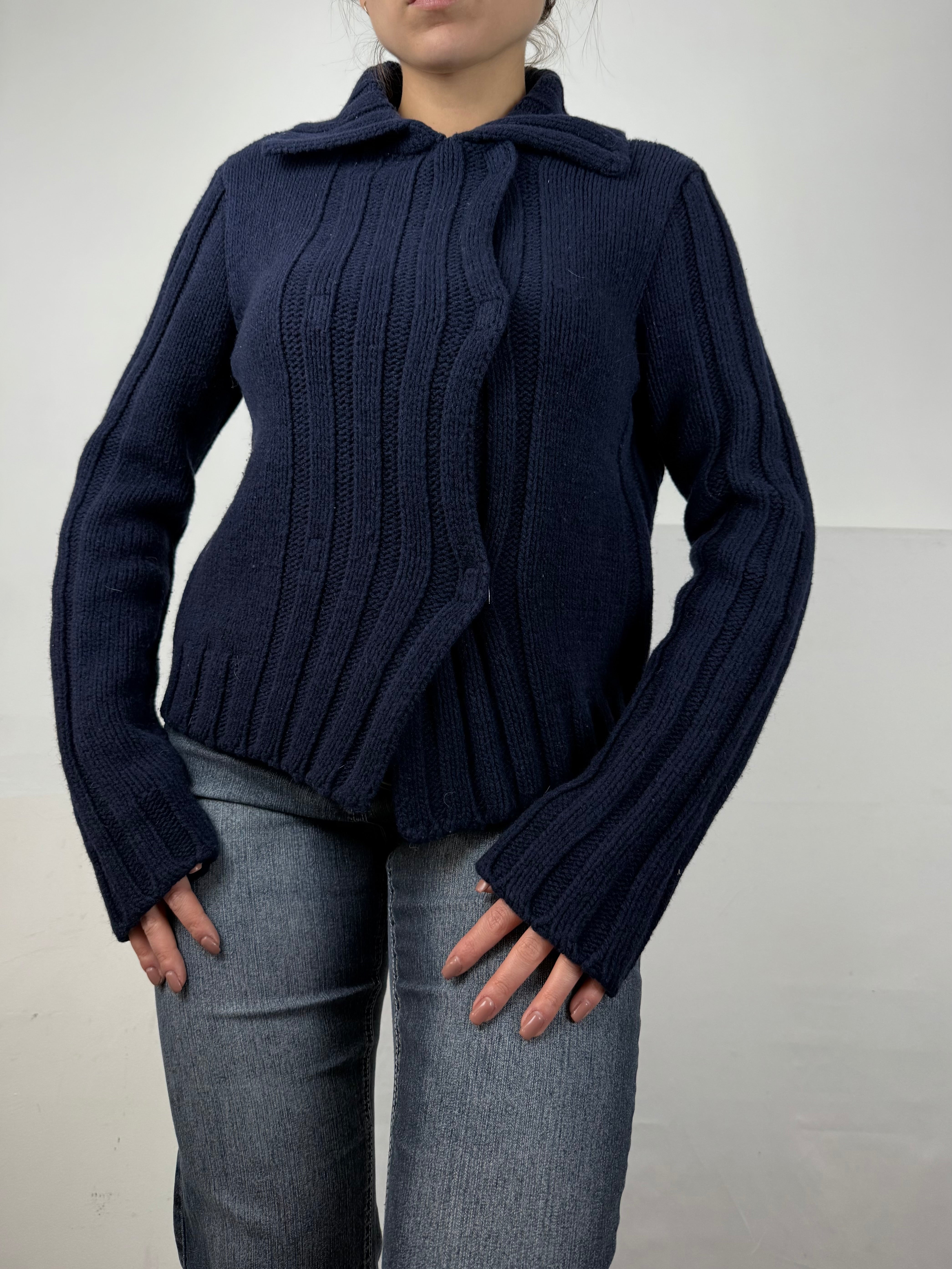 Navy ribbed cardigan (S)