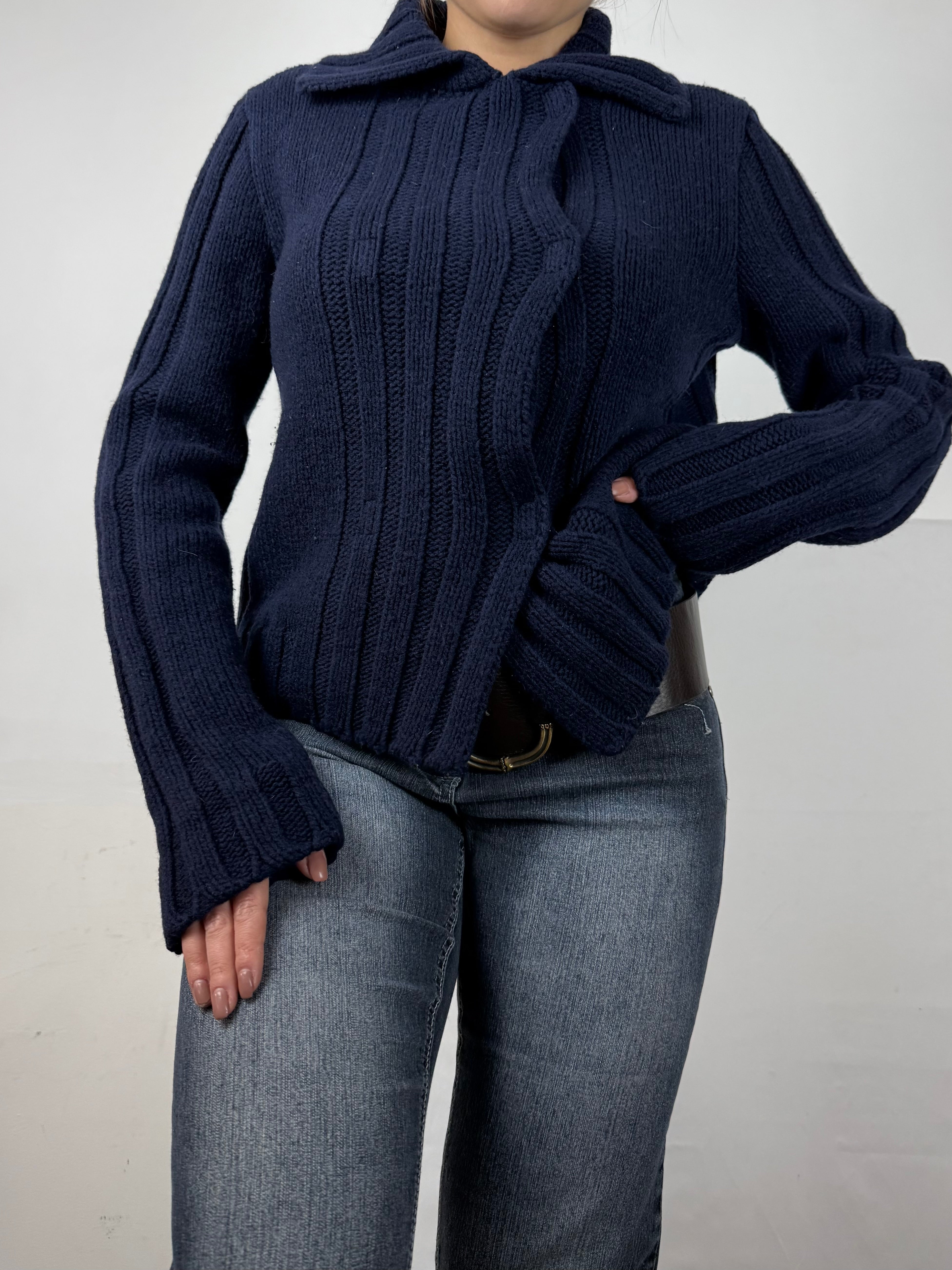 Navy ribbed cardigan (S)