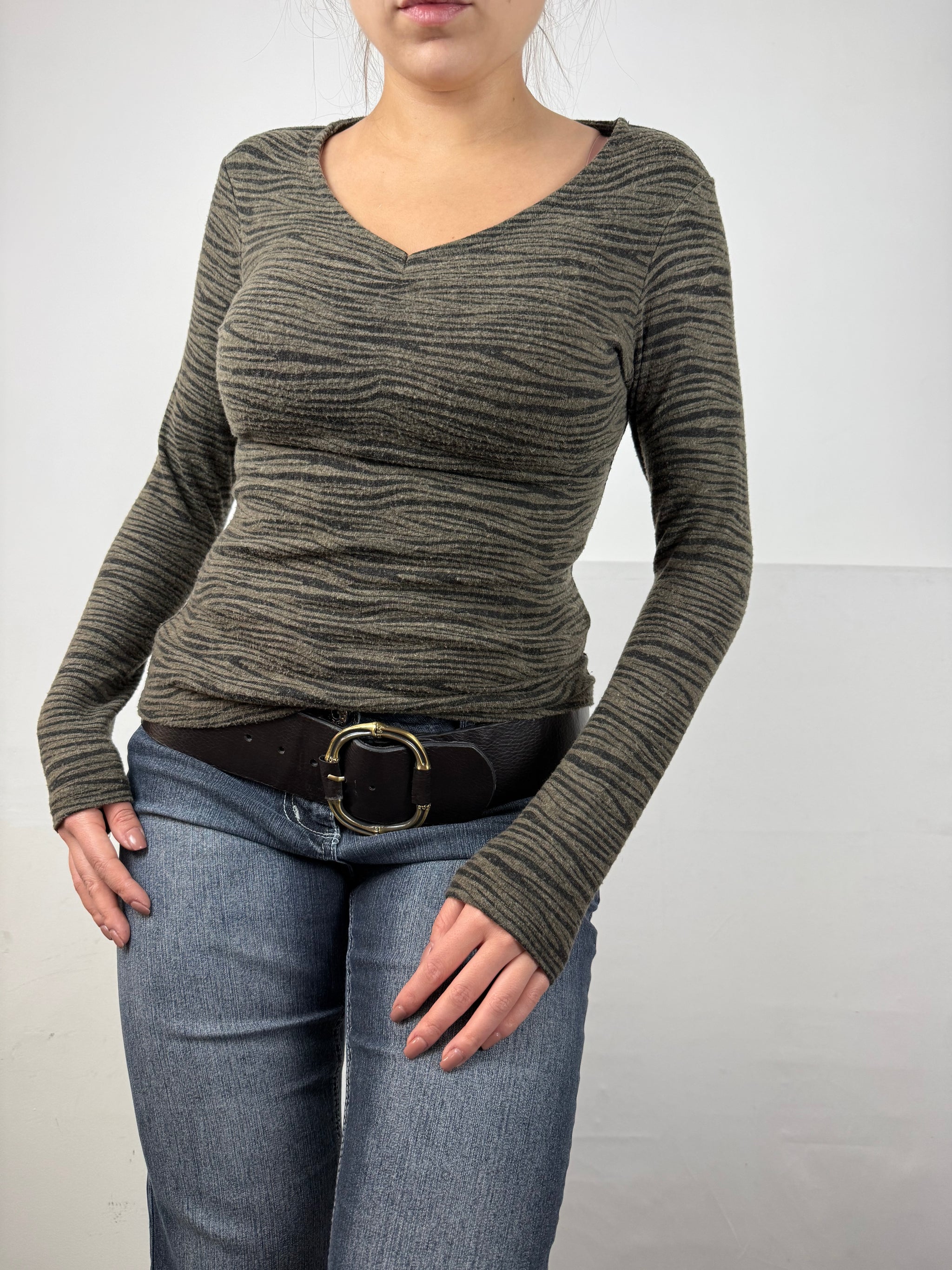 Khaki animal print jumper (S/M)