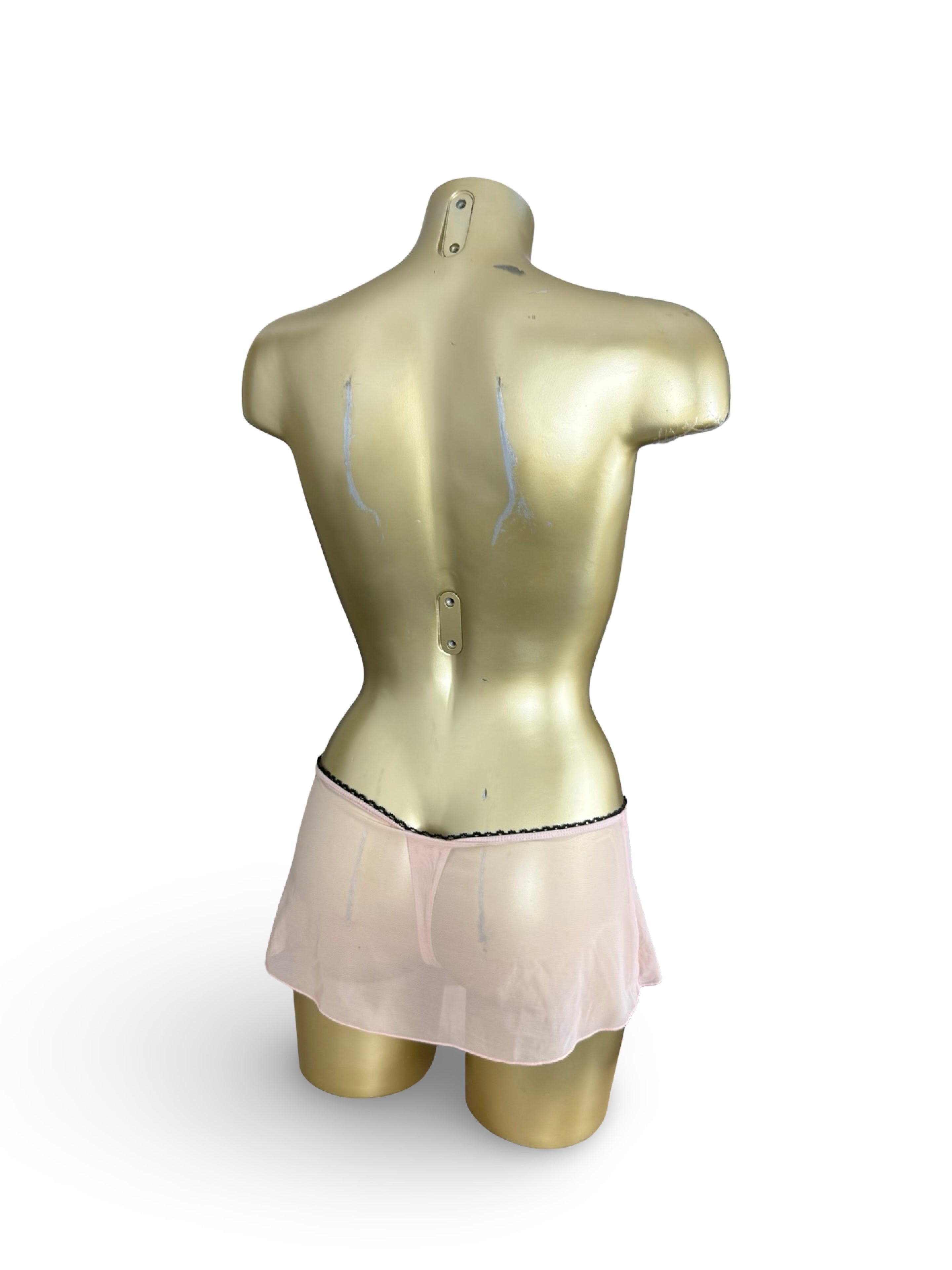 Baby pink mesh low rise thong mini skirt (S/M)