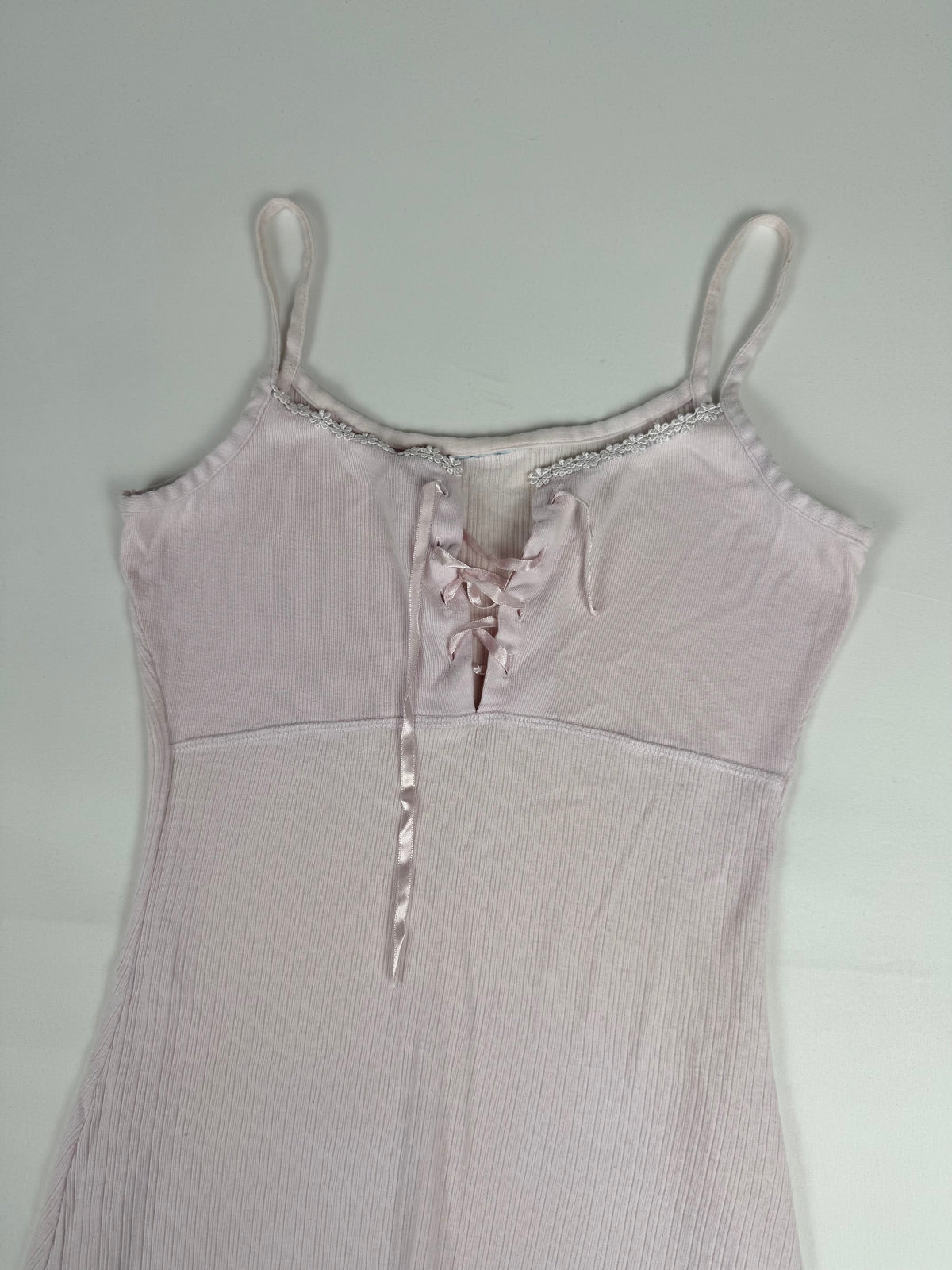 Baby pink ribbed tight fit babydoll mini dress (M)
