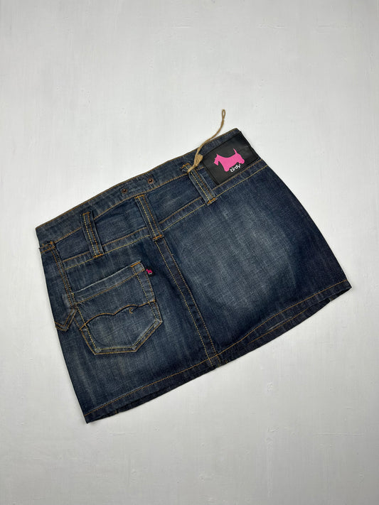 Blue denim low rise mini skirt (S)