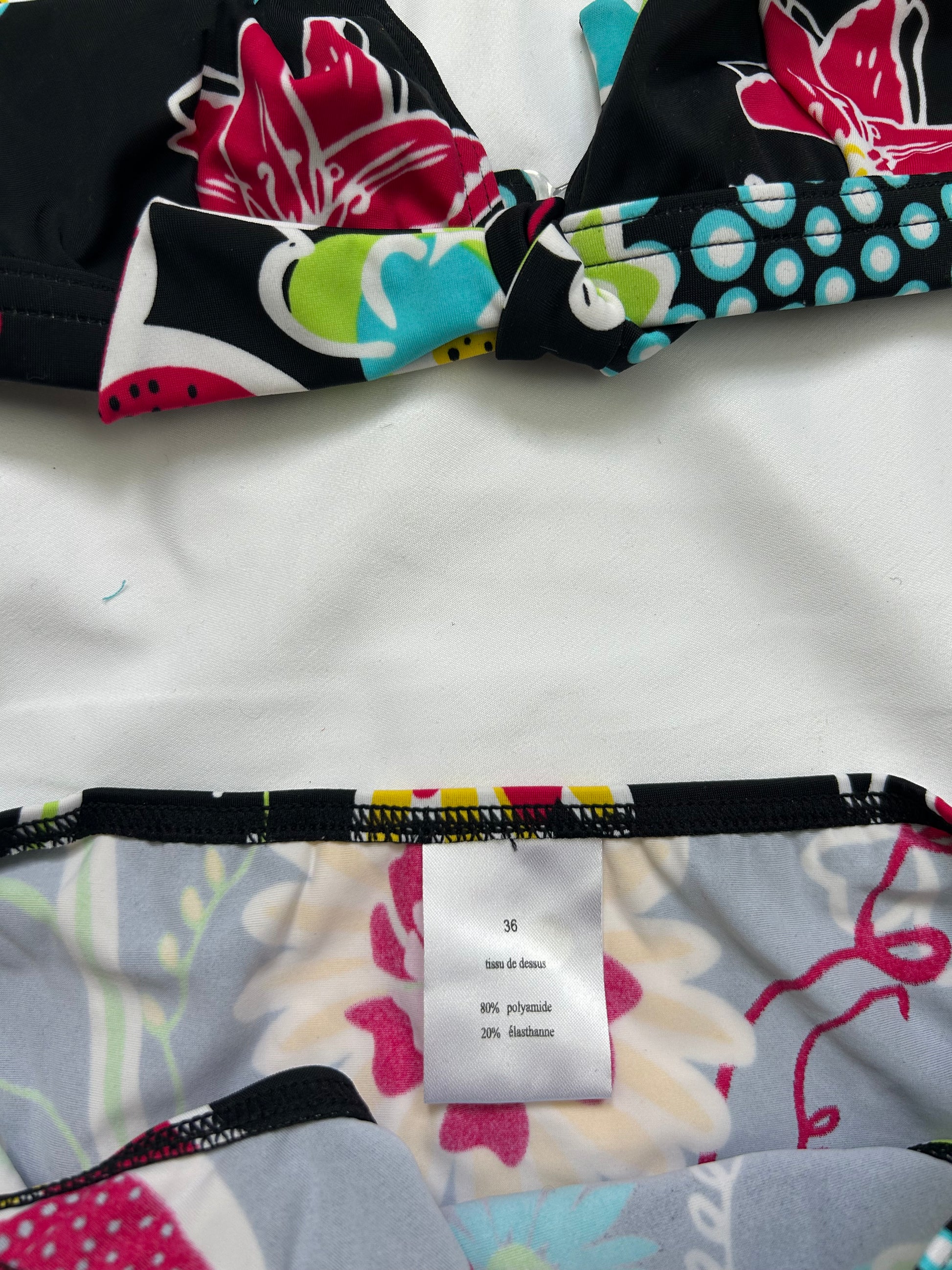 Black floral print low rise bikini set (S)