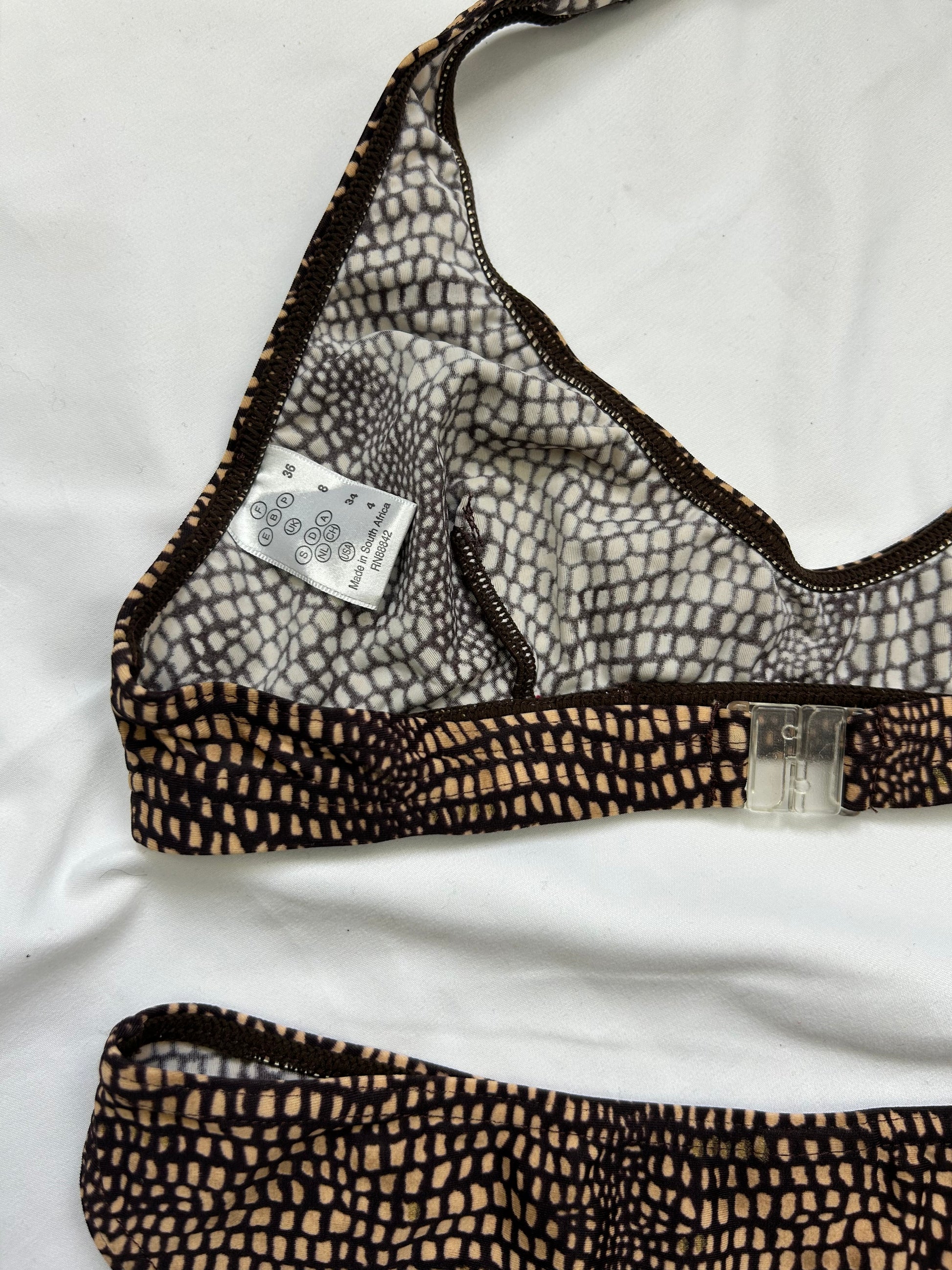 Brown snake print low rise bikini set (S)