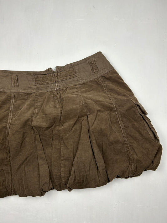 Brown pleated low rise cargo mini skirt (M)