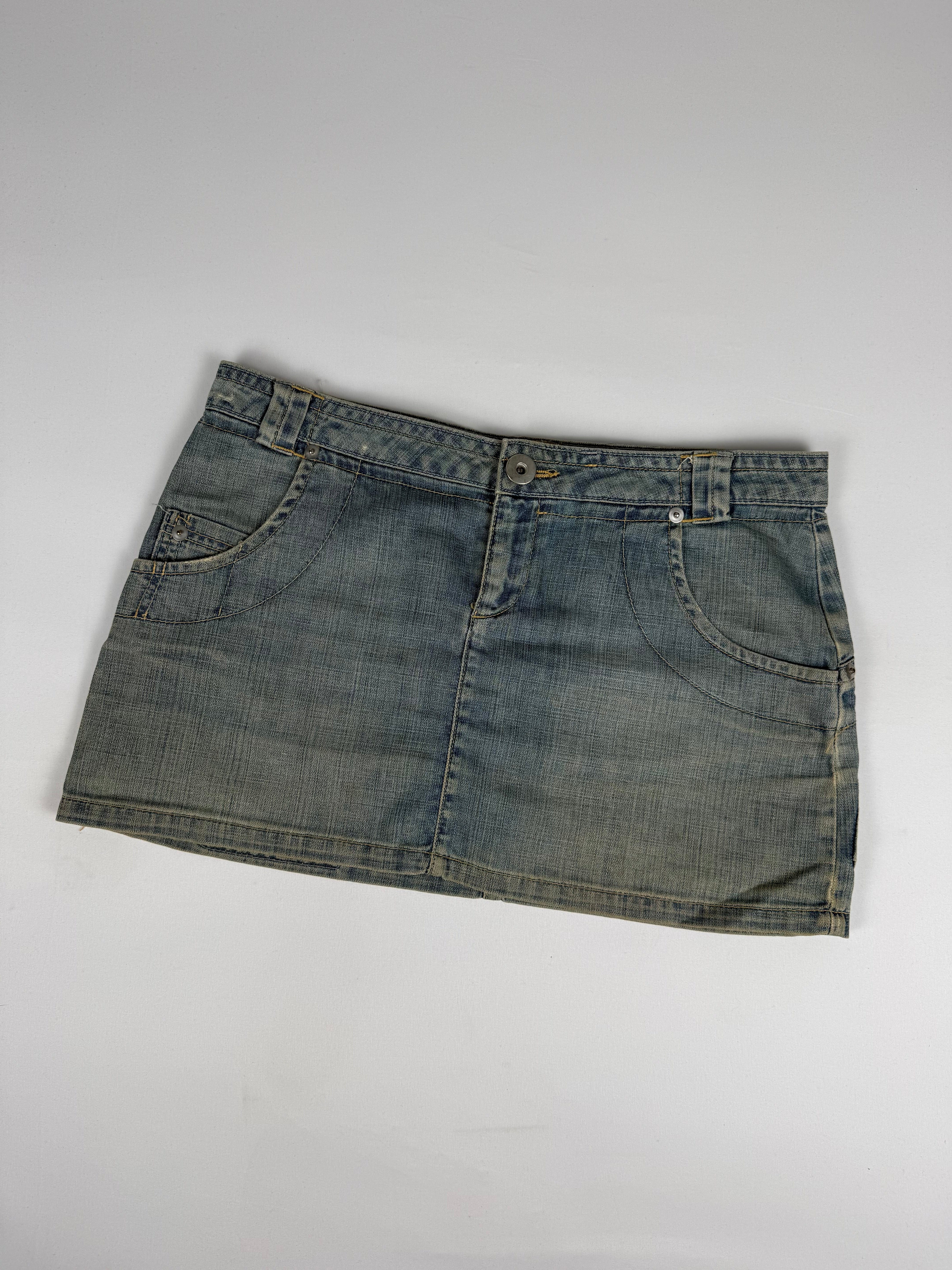 Blue denim low rise mini skirt (L)