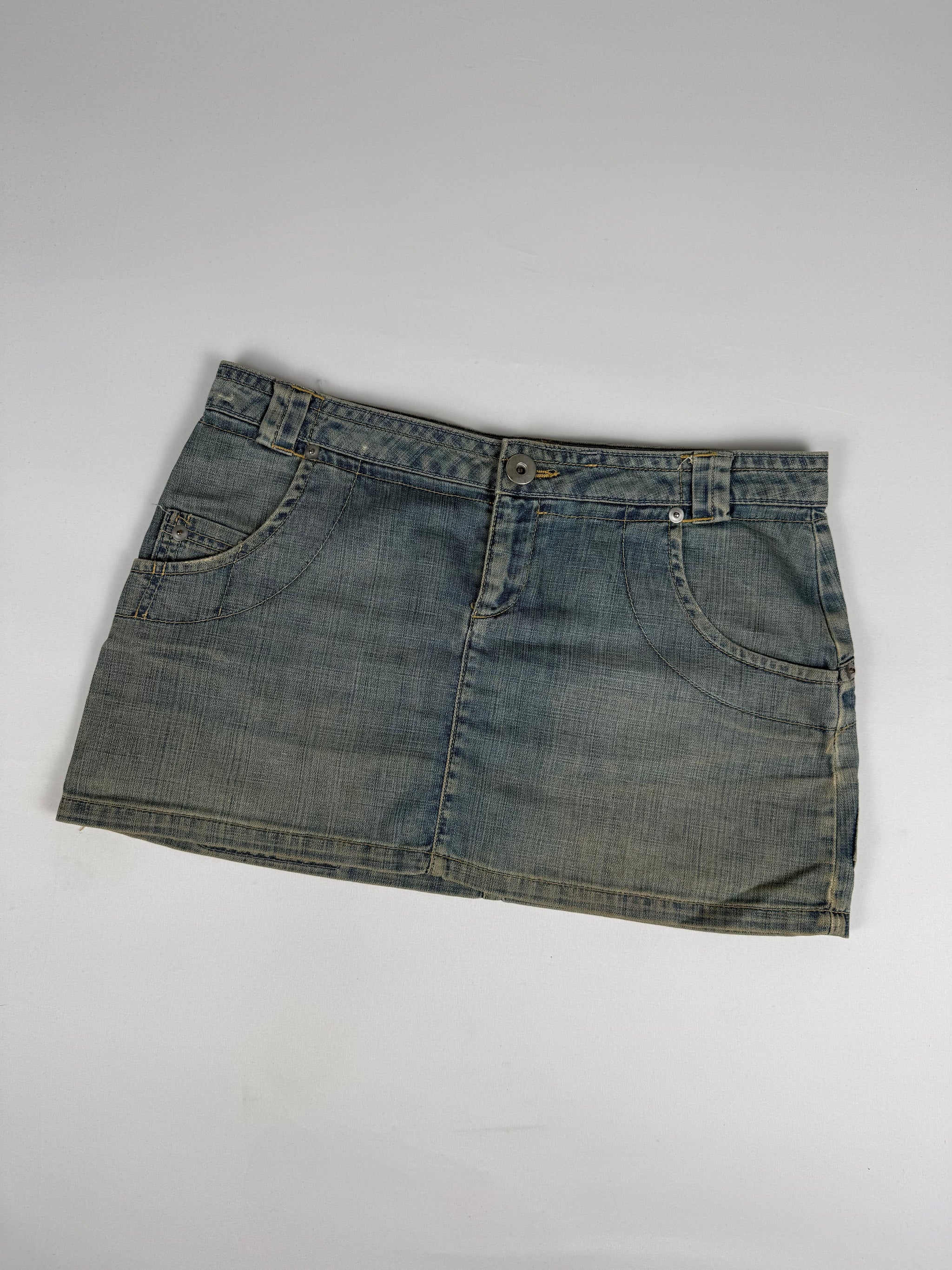 Blue denim low rise mini skirt (L)