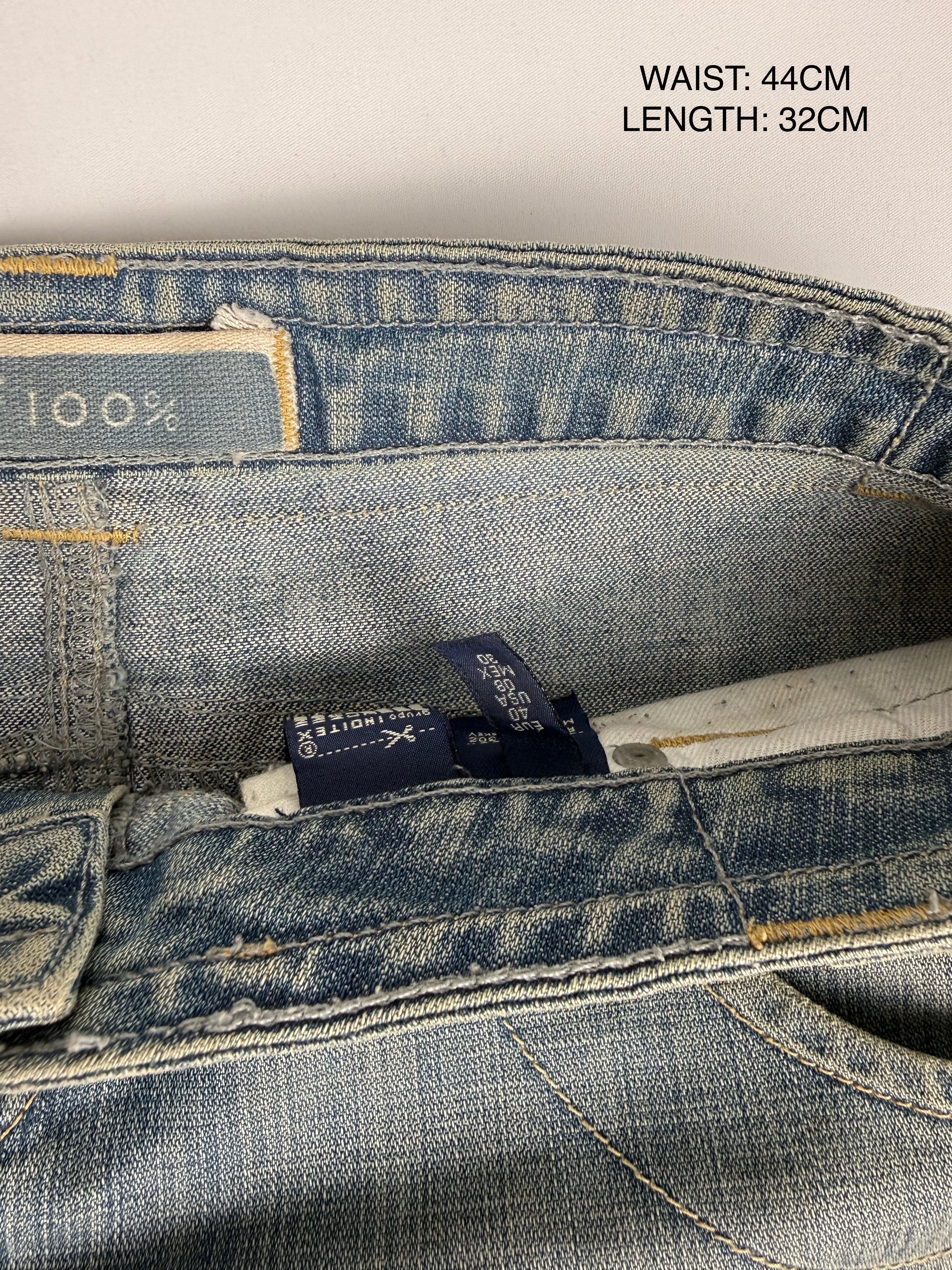 Blue denim low rise mini skirt (L)