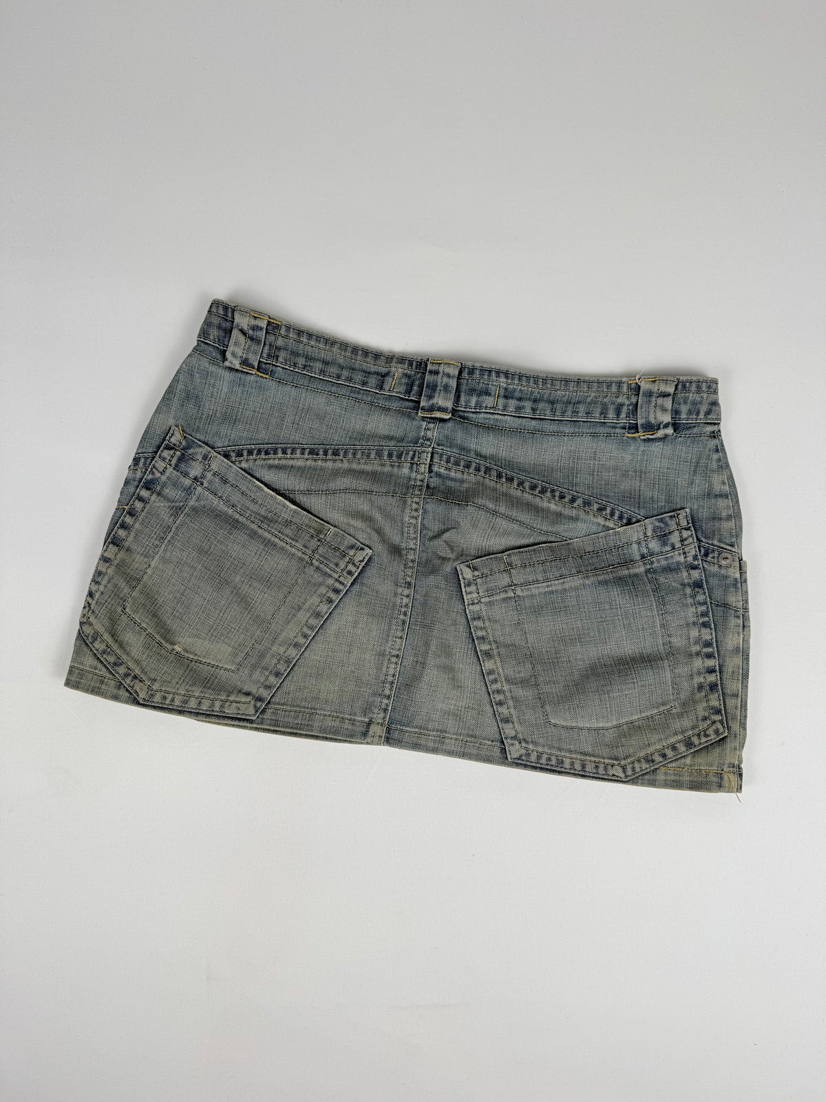 Blue denim low rise mini skirt (L)