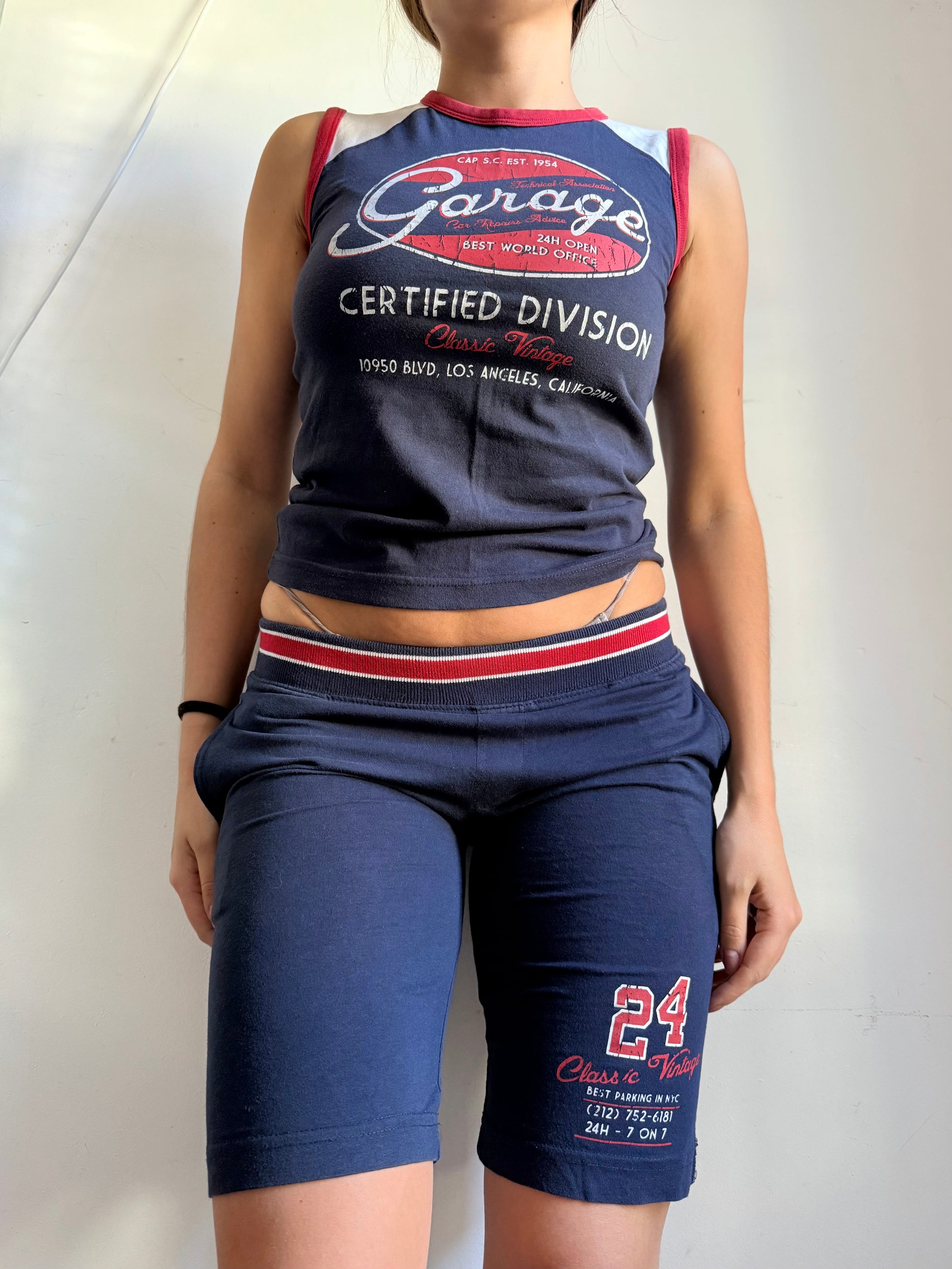 Navy activewear low rise shorts + top set (XS/S)