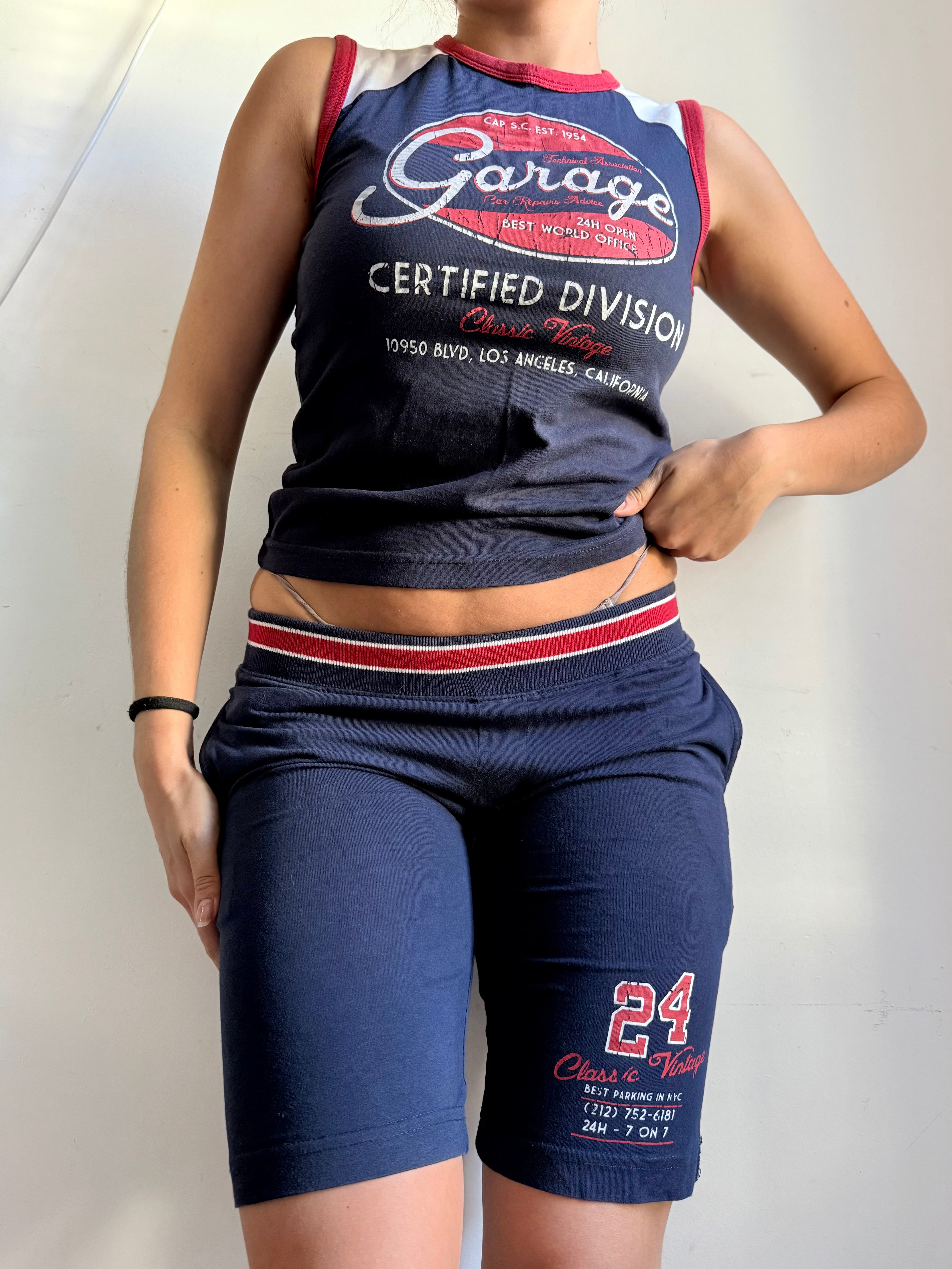 Navy activewear low rise shorts + top set (XS/S)