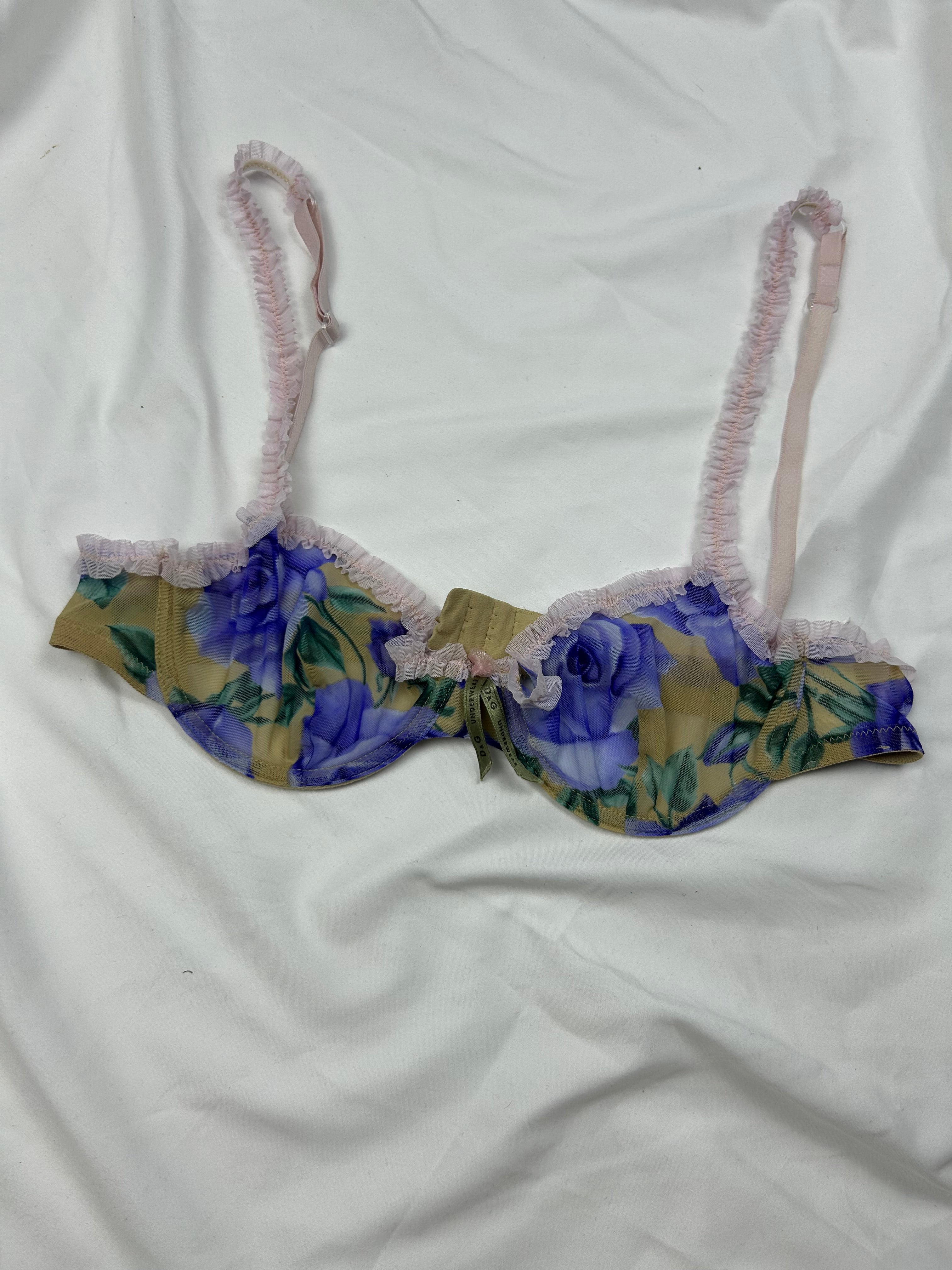 Purple floral mesh balcony vintage bra (100B)