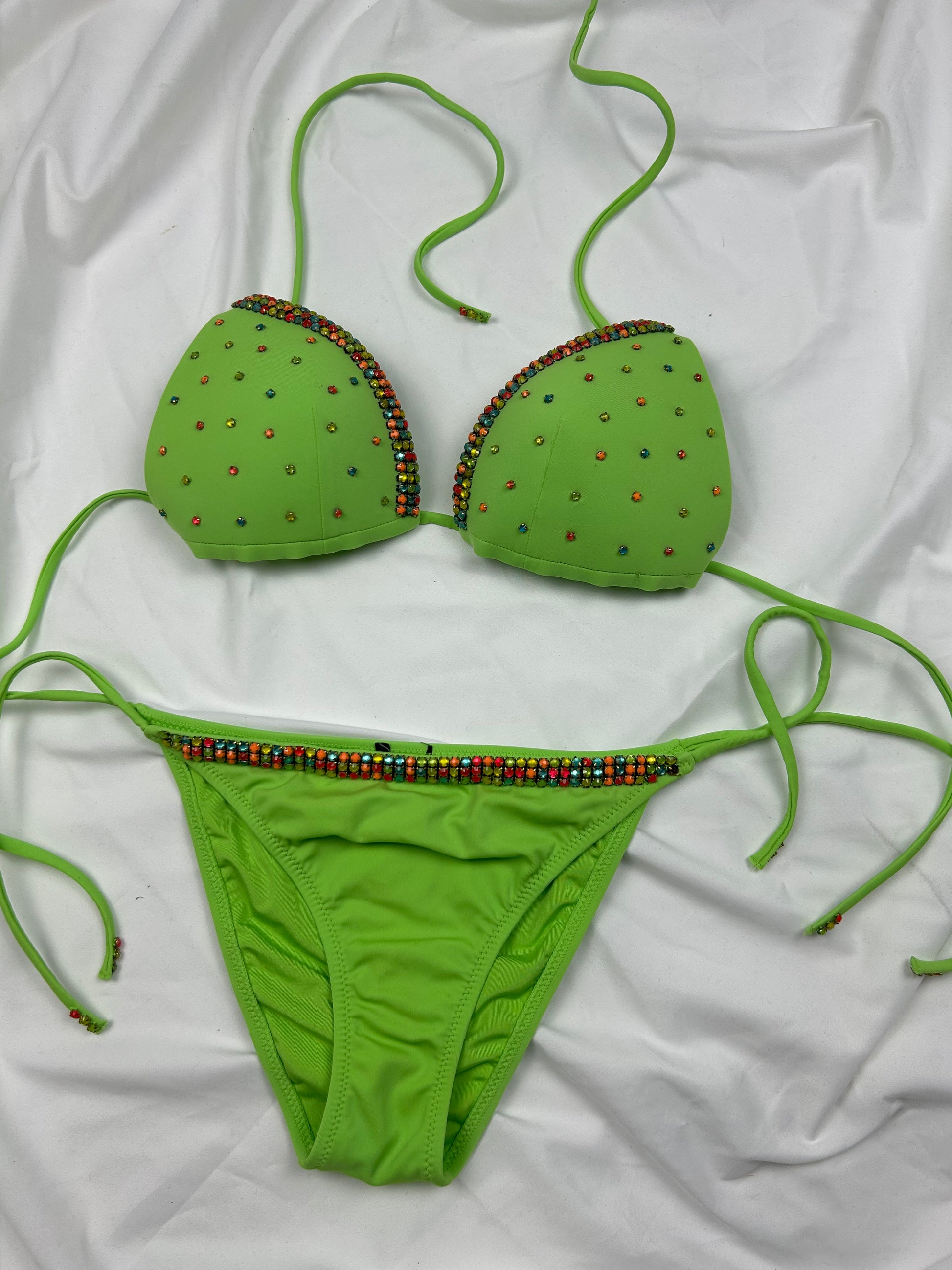 Green strass low rise bikini set (XS)