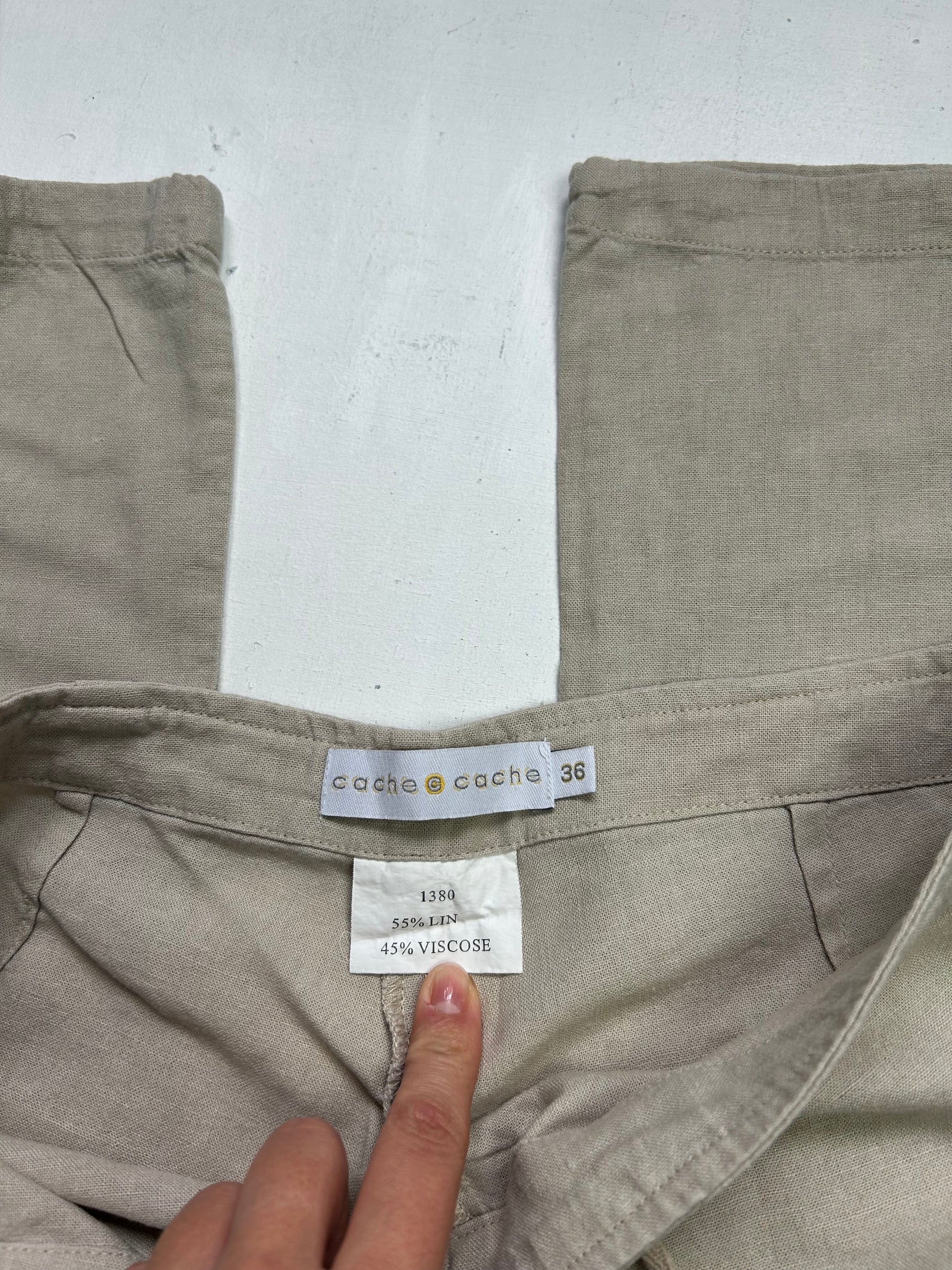 Beige linen  low waist baggy pants (S)