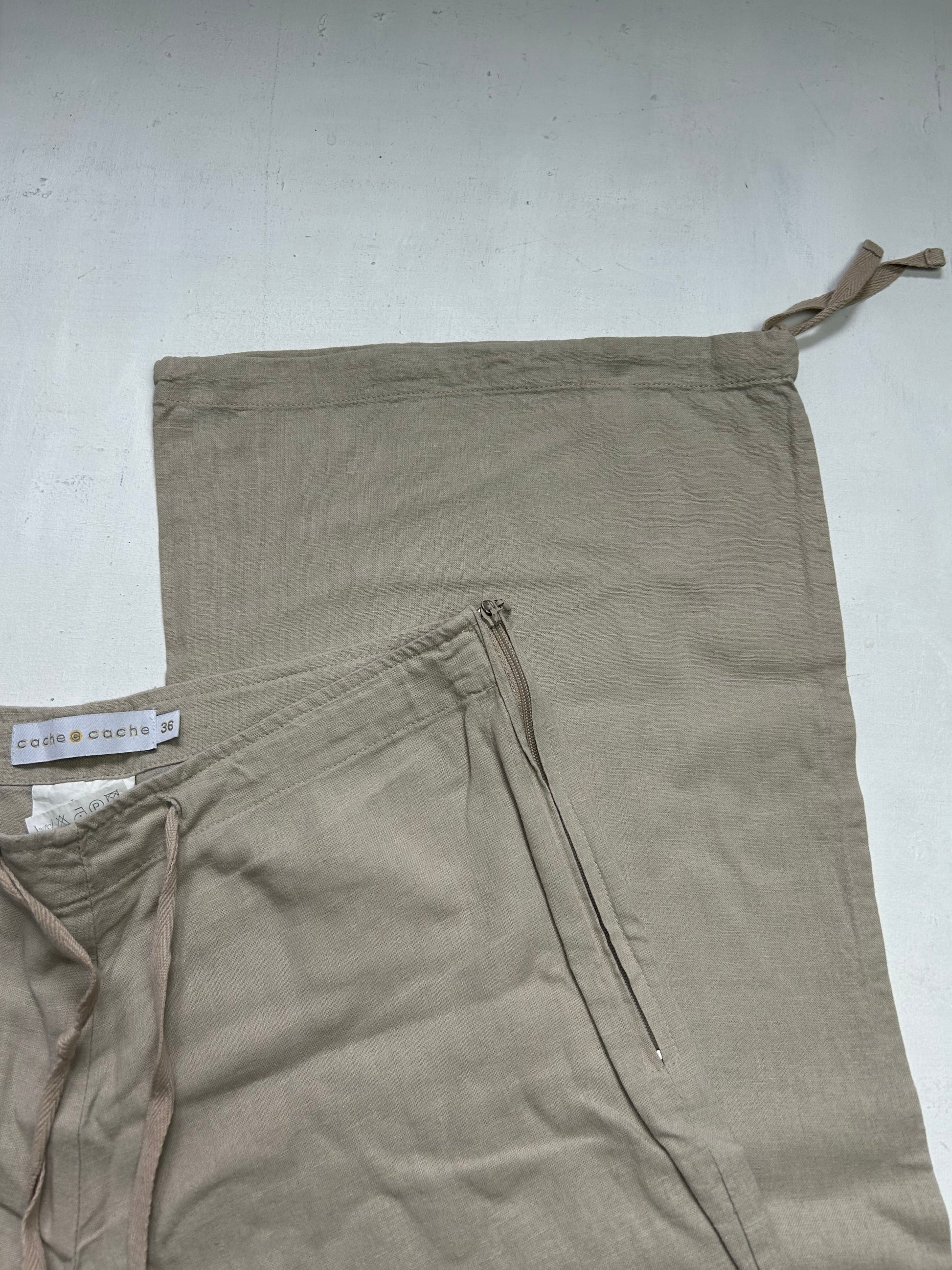 Beige linen  low waist baggy pants (S)