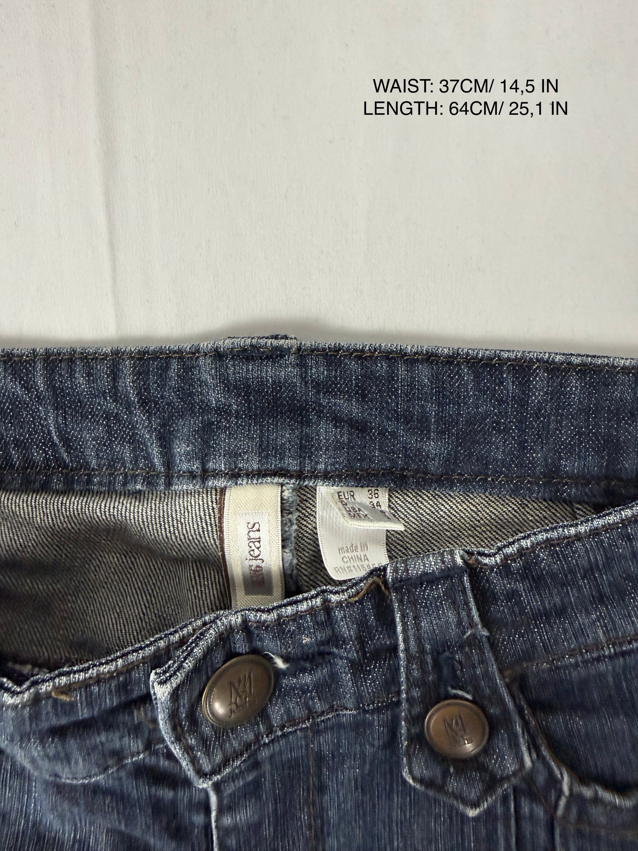 Blue denim cotton low waist capri pants (S)