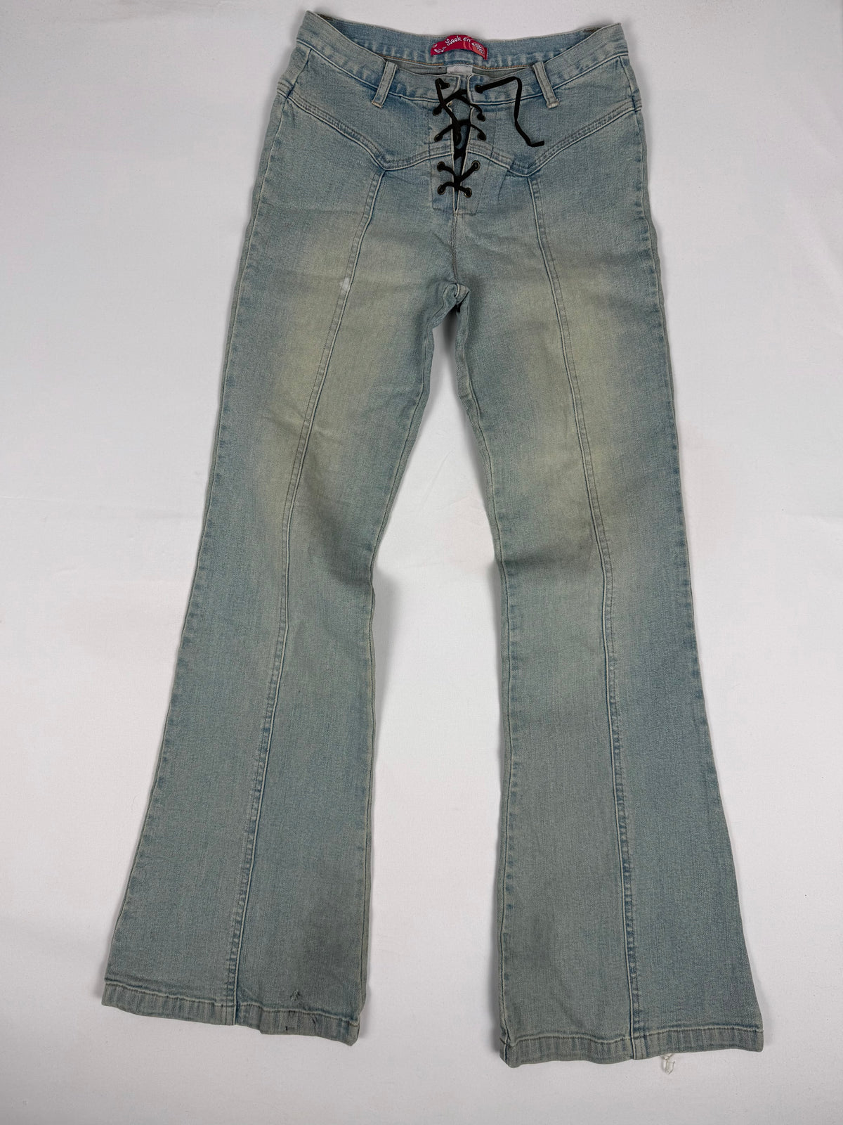 Blue denim lace up flare pants (XS)