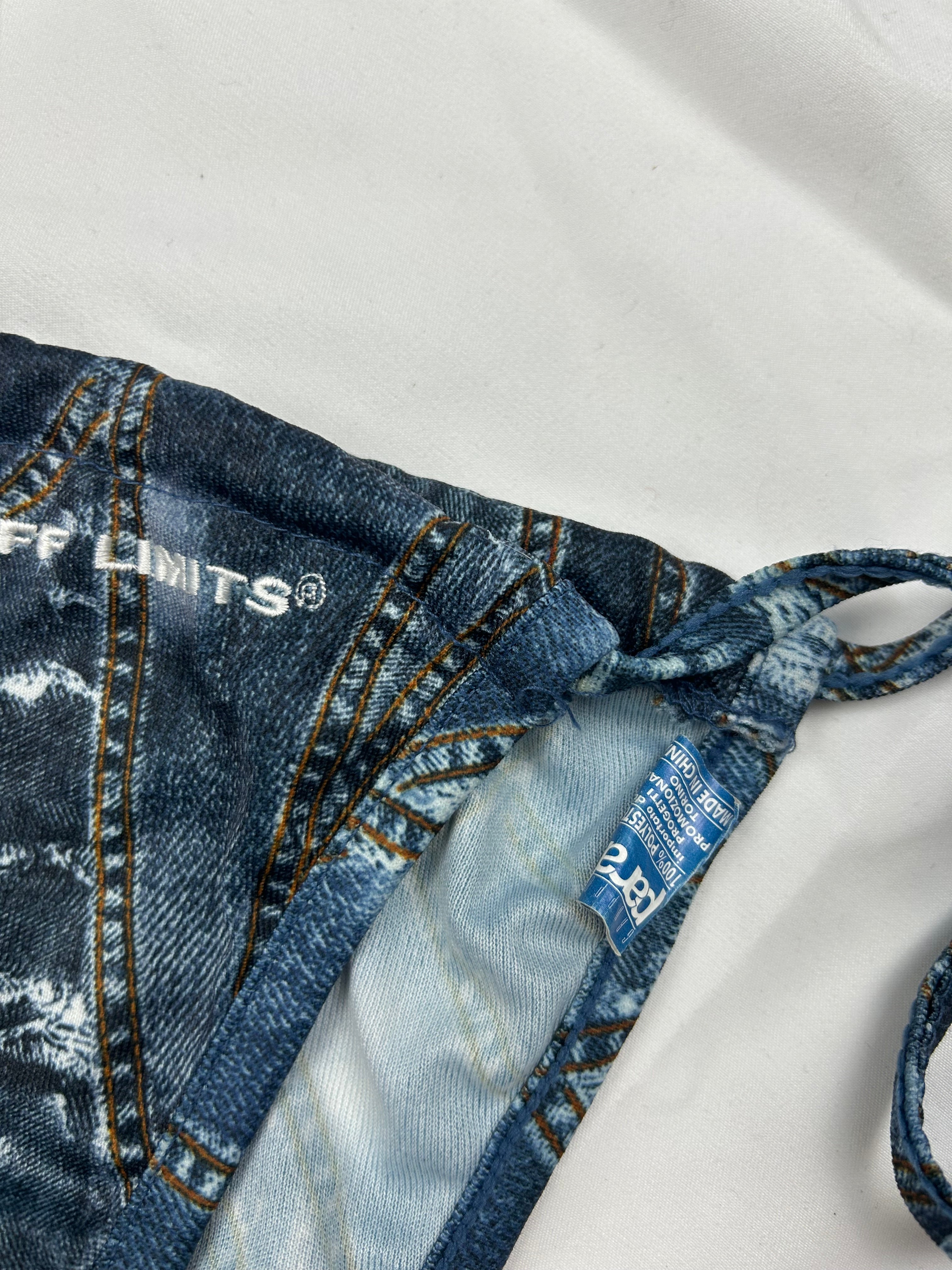 Blue denim print low rise bikini bottom (S/M)