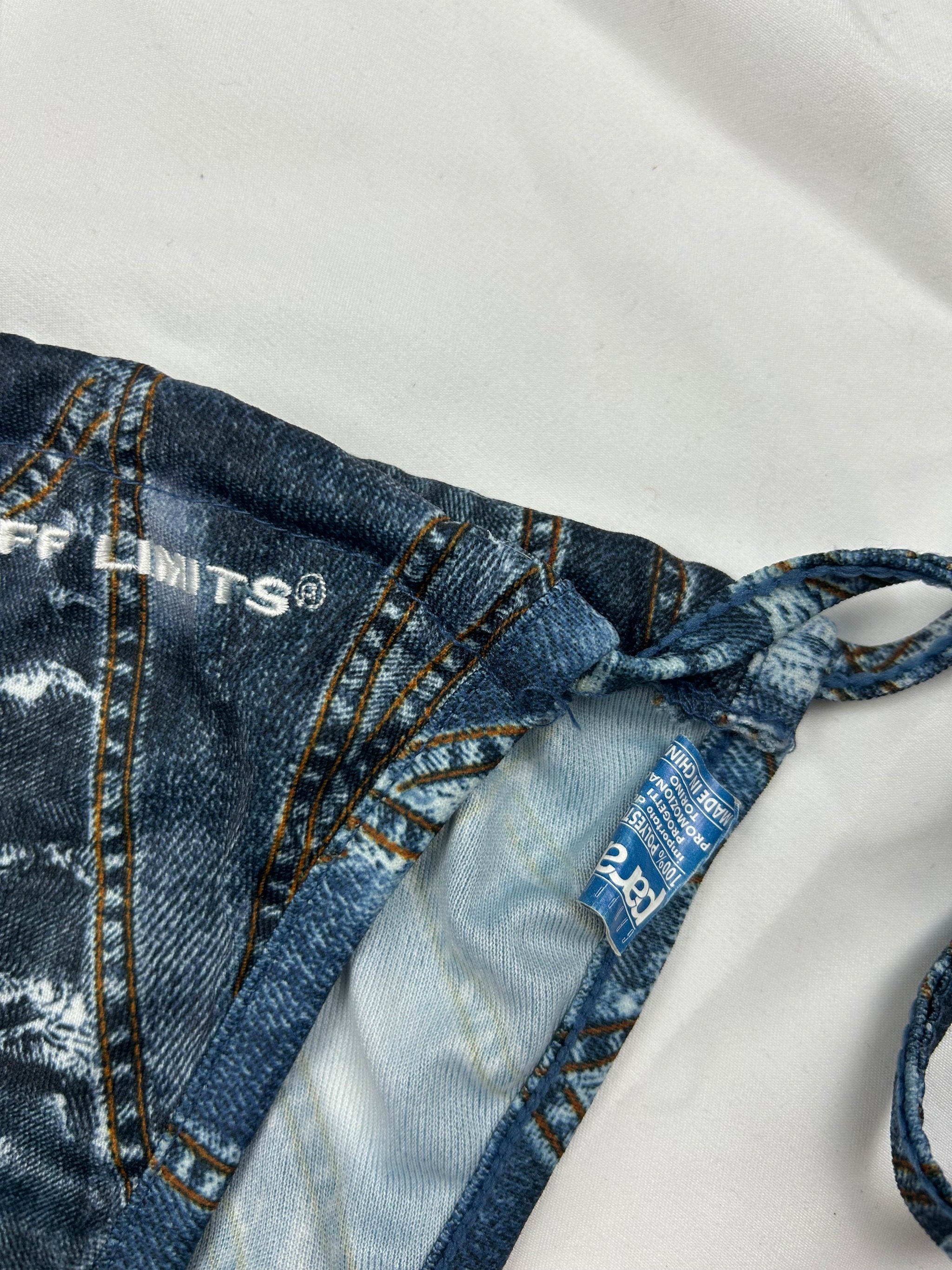 Blue denim print low rise bikini bottom (S/M)